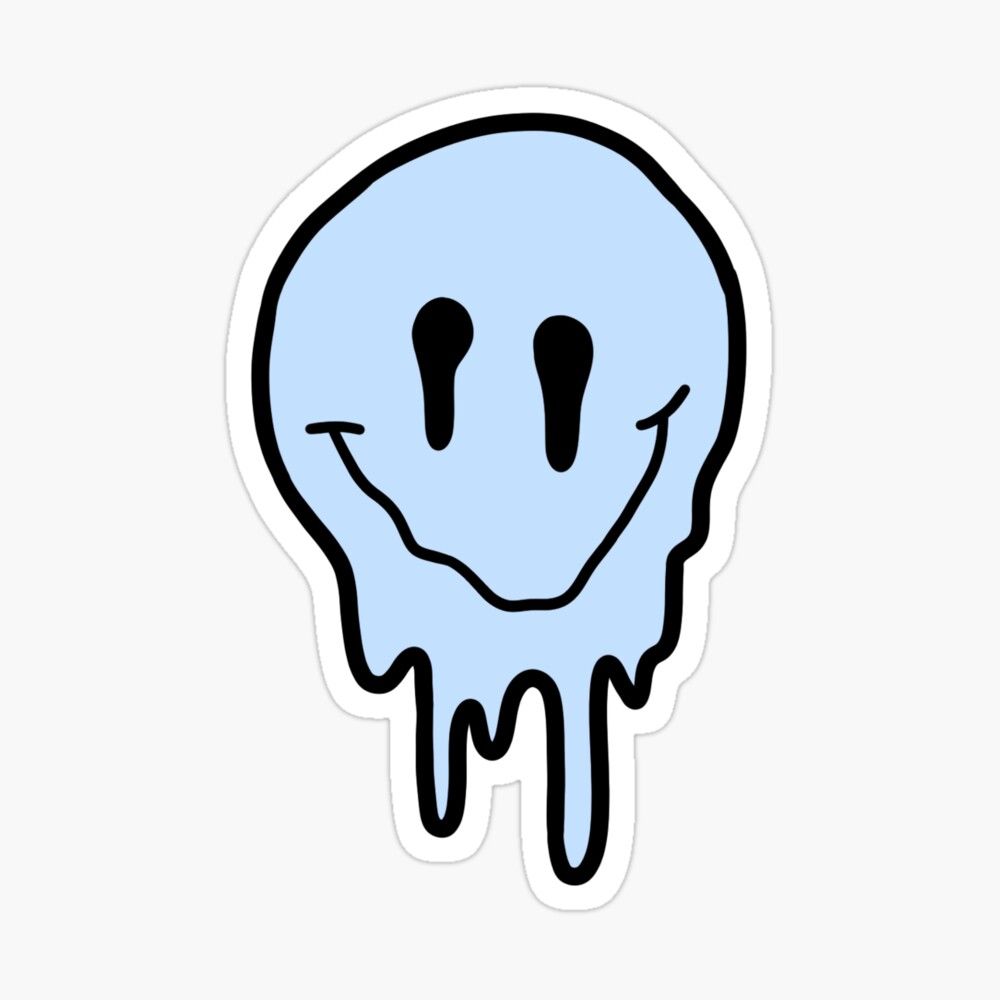pastel blue drippy smiley face Sticker
