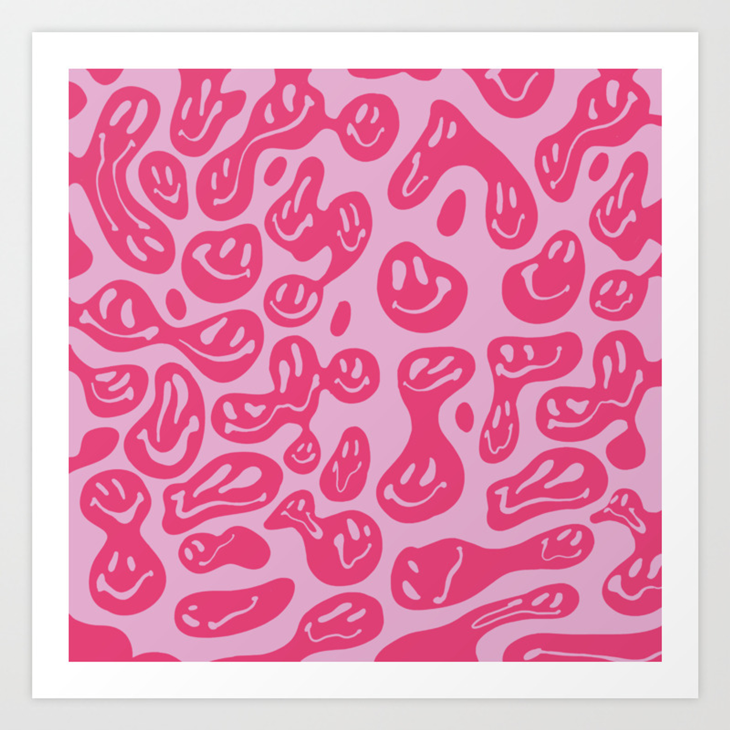 Pink Dripping Smiley Art Print