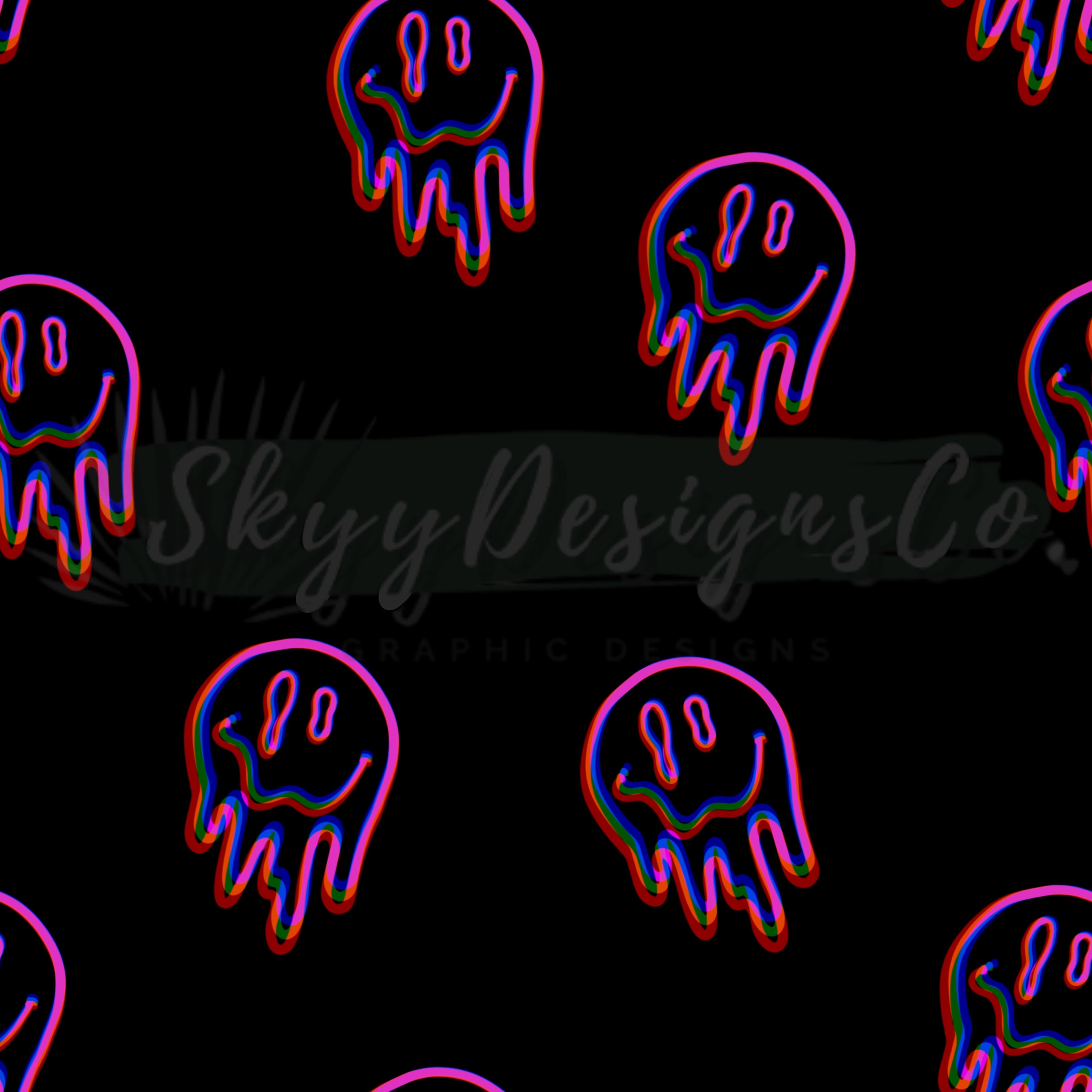 Trippy Smiley Faces Digital Seamless Pattern for Fabrics and