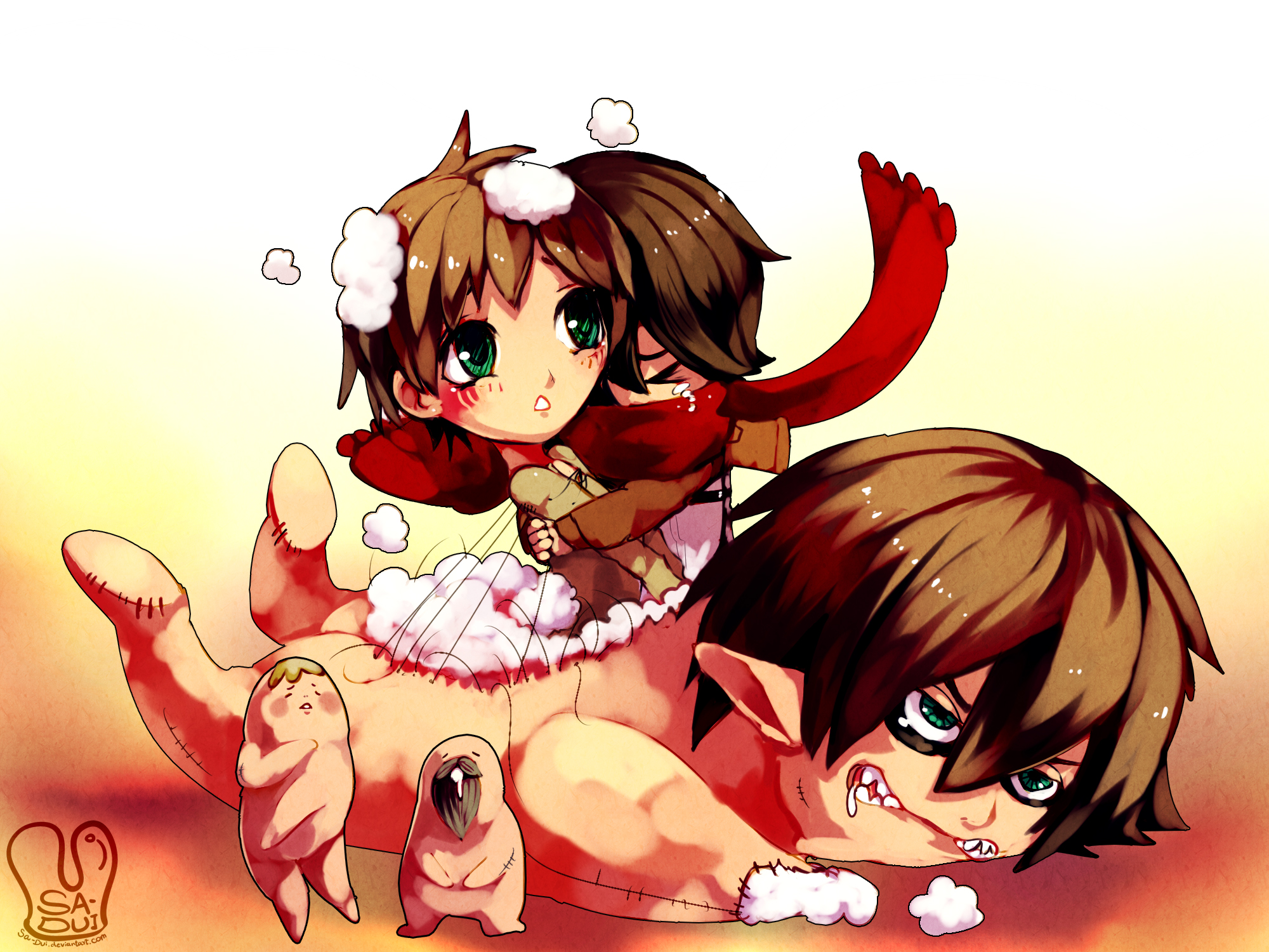 Shingeki no kyojin chibi eren jaeger mikasa ackerman wallpaperx1500