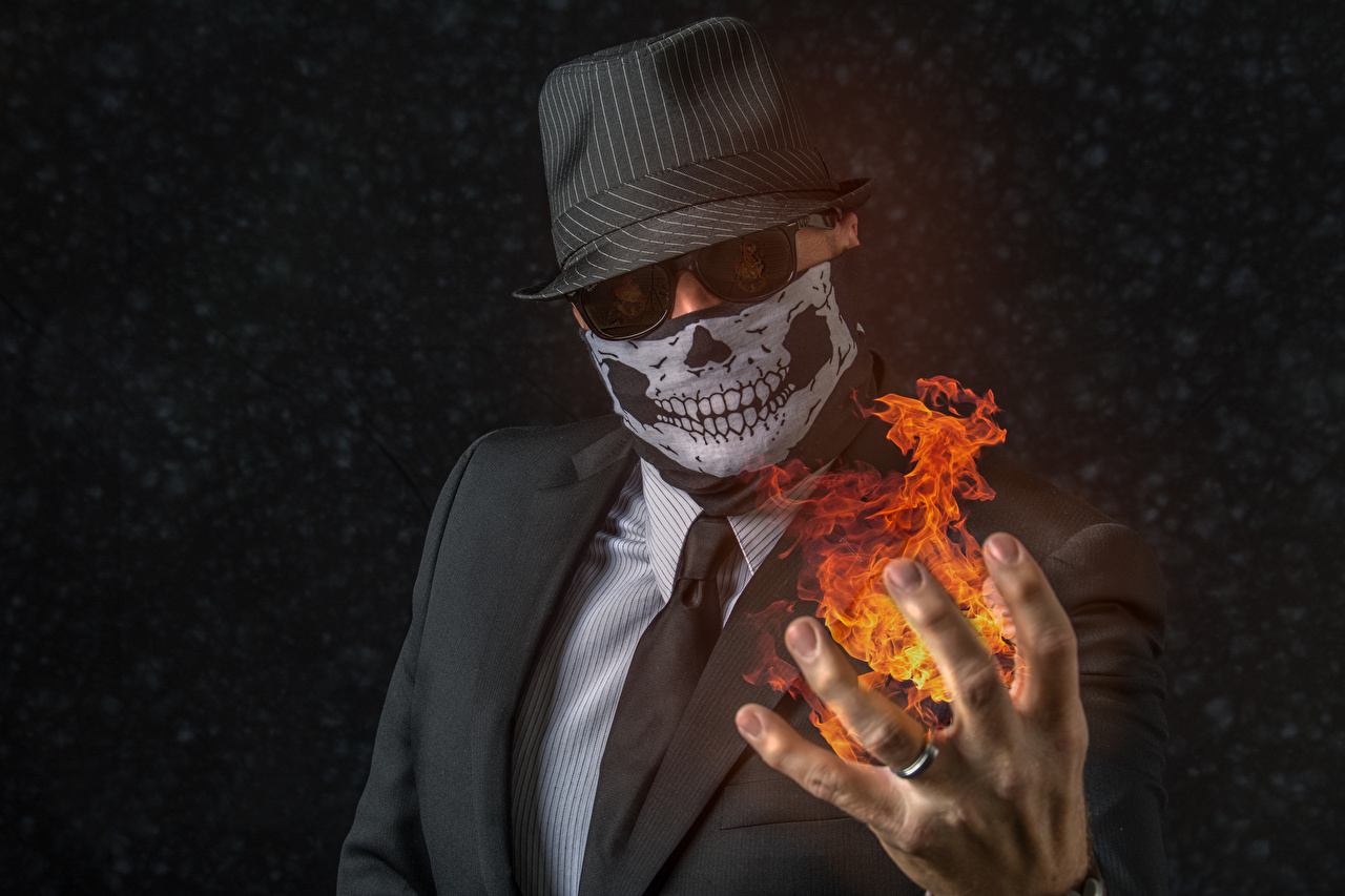 Desktop Wallpaper Men Hat Necktie Fire Suit Masks Hands