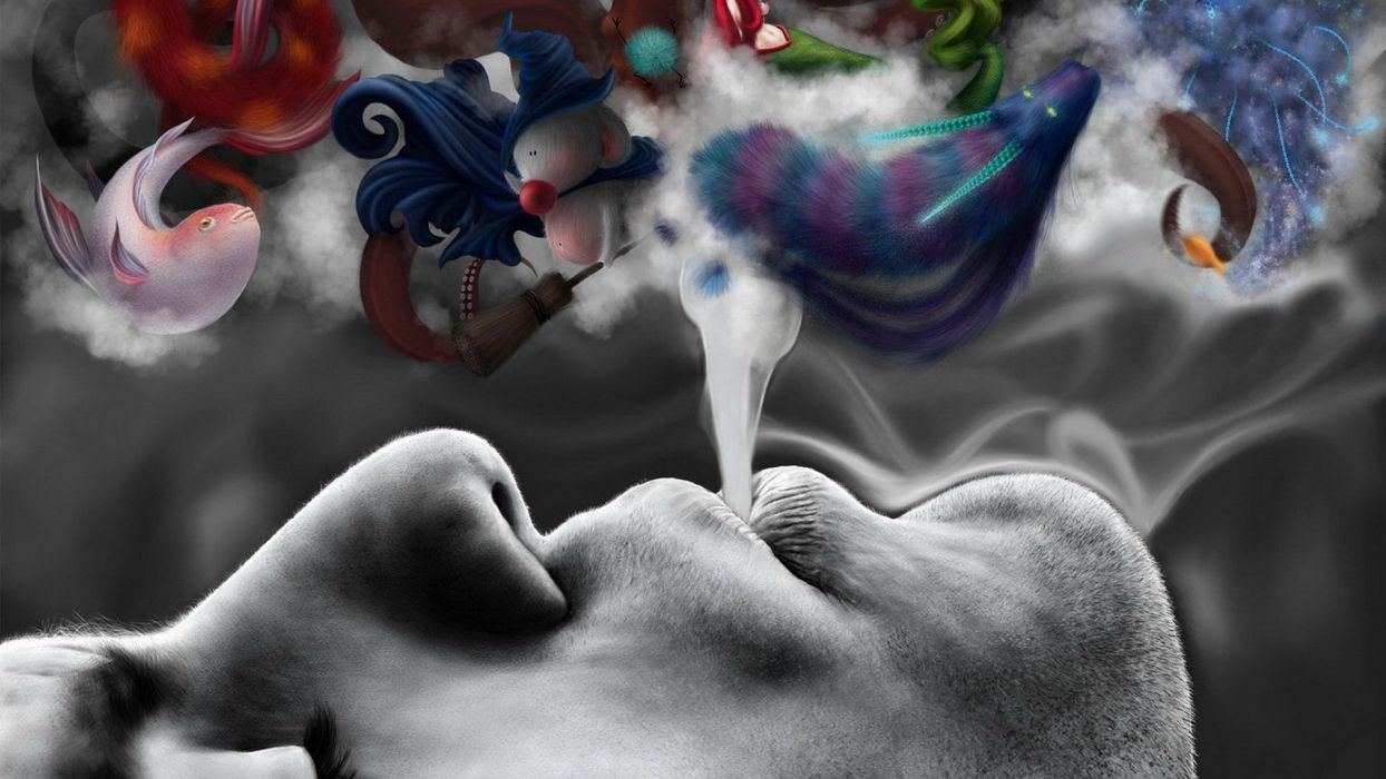 Face Woman Girl Lips Smoke Colored Psychedelic Wallpaperx1080