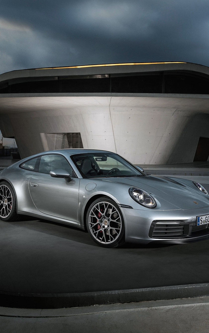 Download 2018 Porsche 911 Carrera 4S, sports car, silver wallpaper, 840x1336, iPhone 5, iPhone 5S, iPhone 5C, iPod Touch
