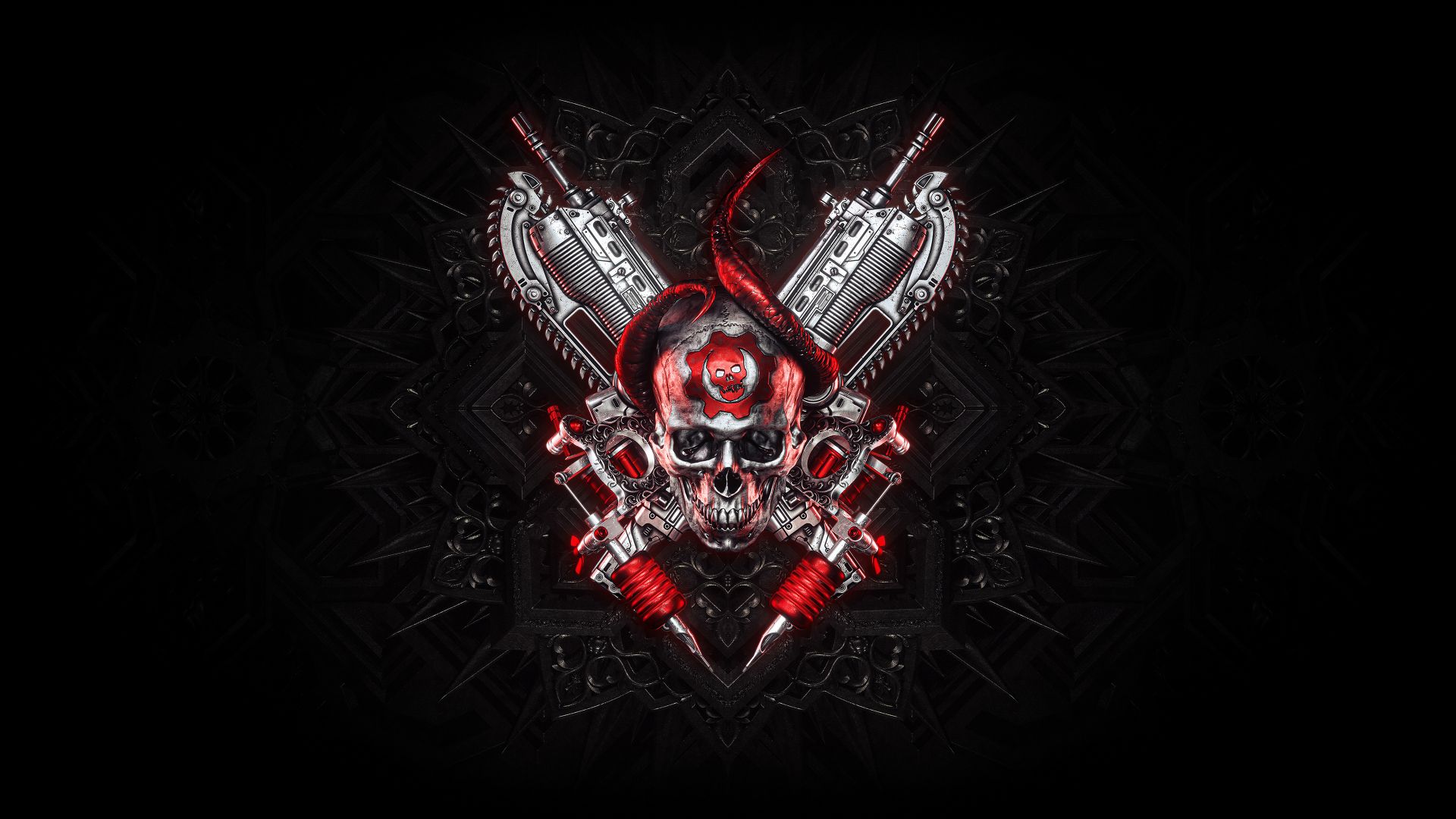 Gears of war, skull and guns, logo wallpaper, HD image, picture, background, 647737