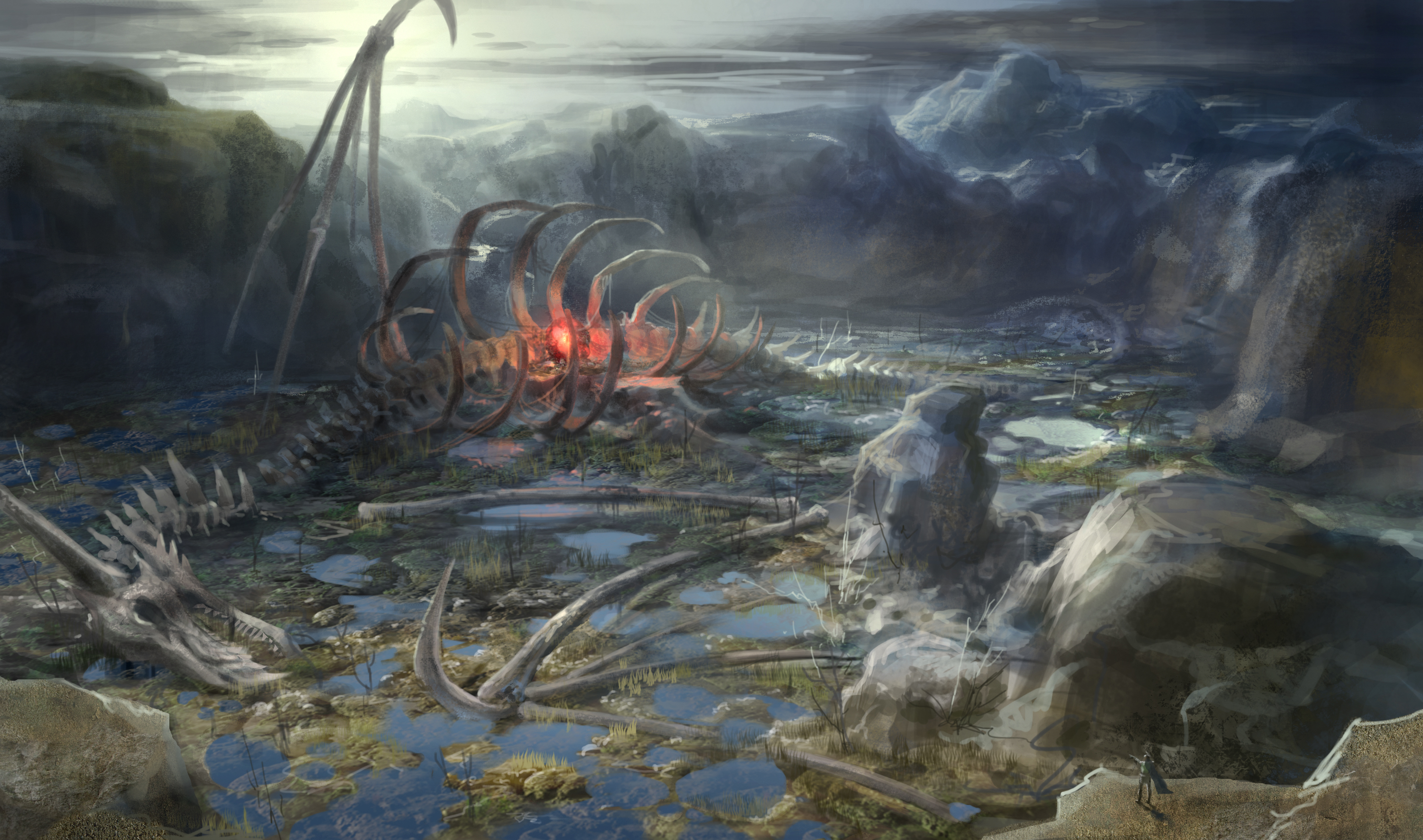 Dragons Skeleton dragon magic landscape wallpaperx1771