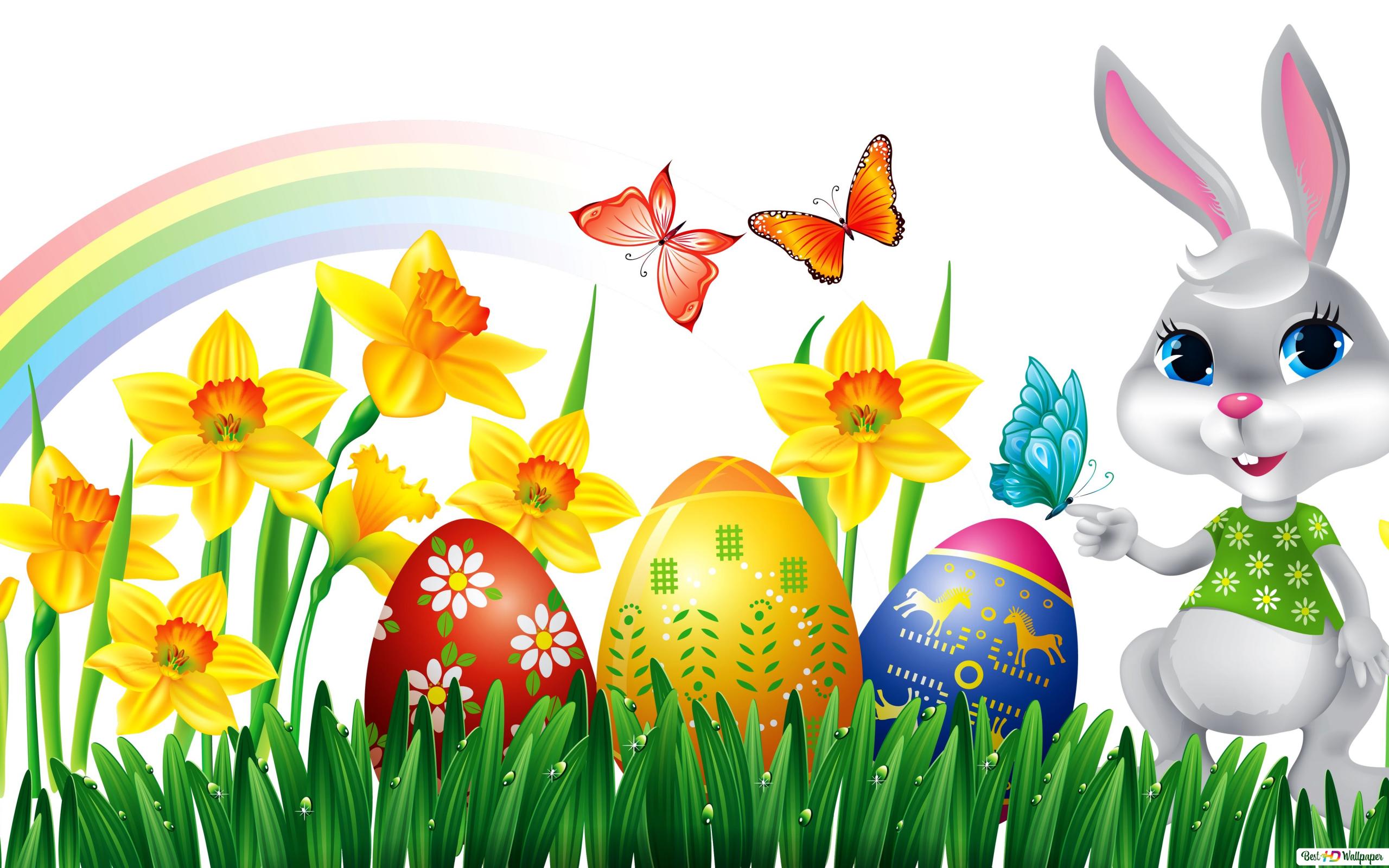 Animated Easter Bunny & Eggs HD wallpaper download