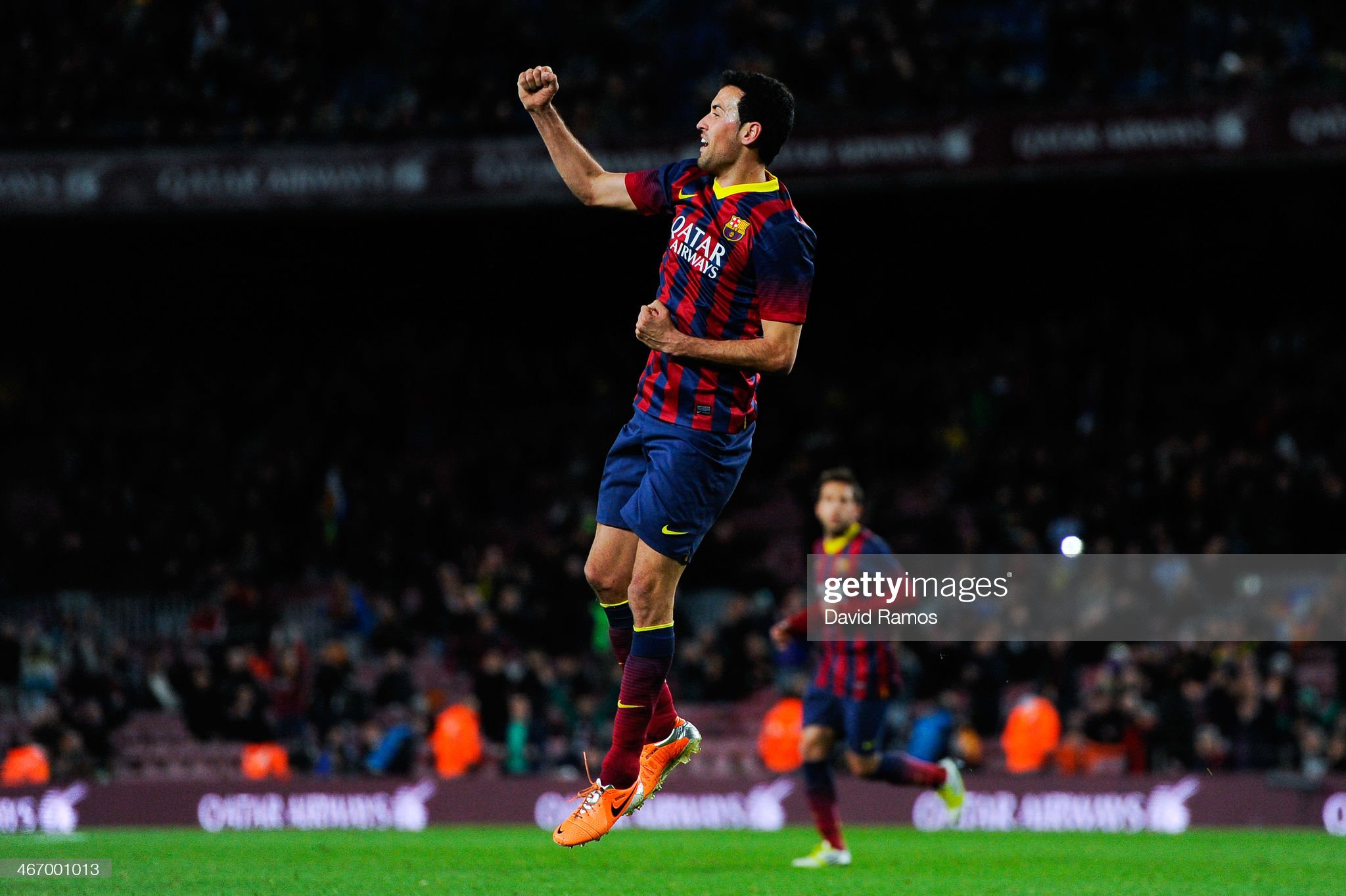 Sergio Busquets of FC Barcelona celebrates after scoring the opening. News Photo
