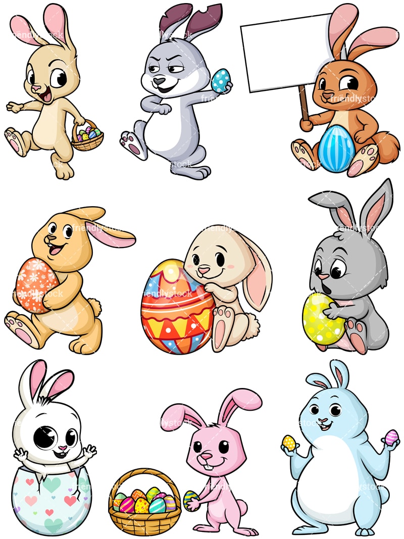 Easter Bunnies Cartoon Vector Clipart