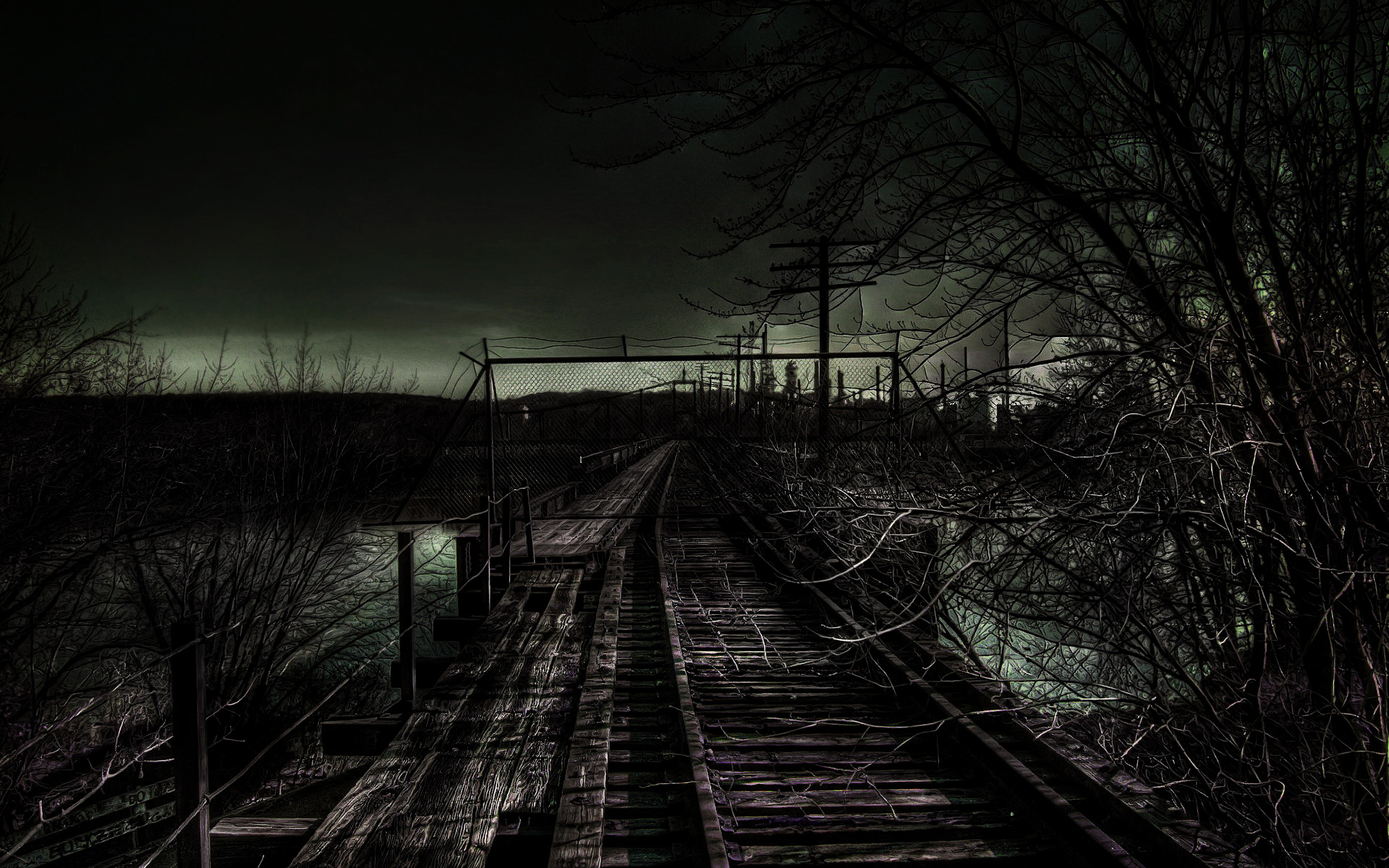 creepy wallpaper, black, track, transport, black and white, monochrome