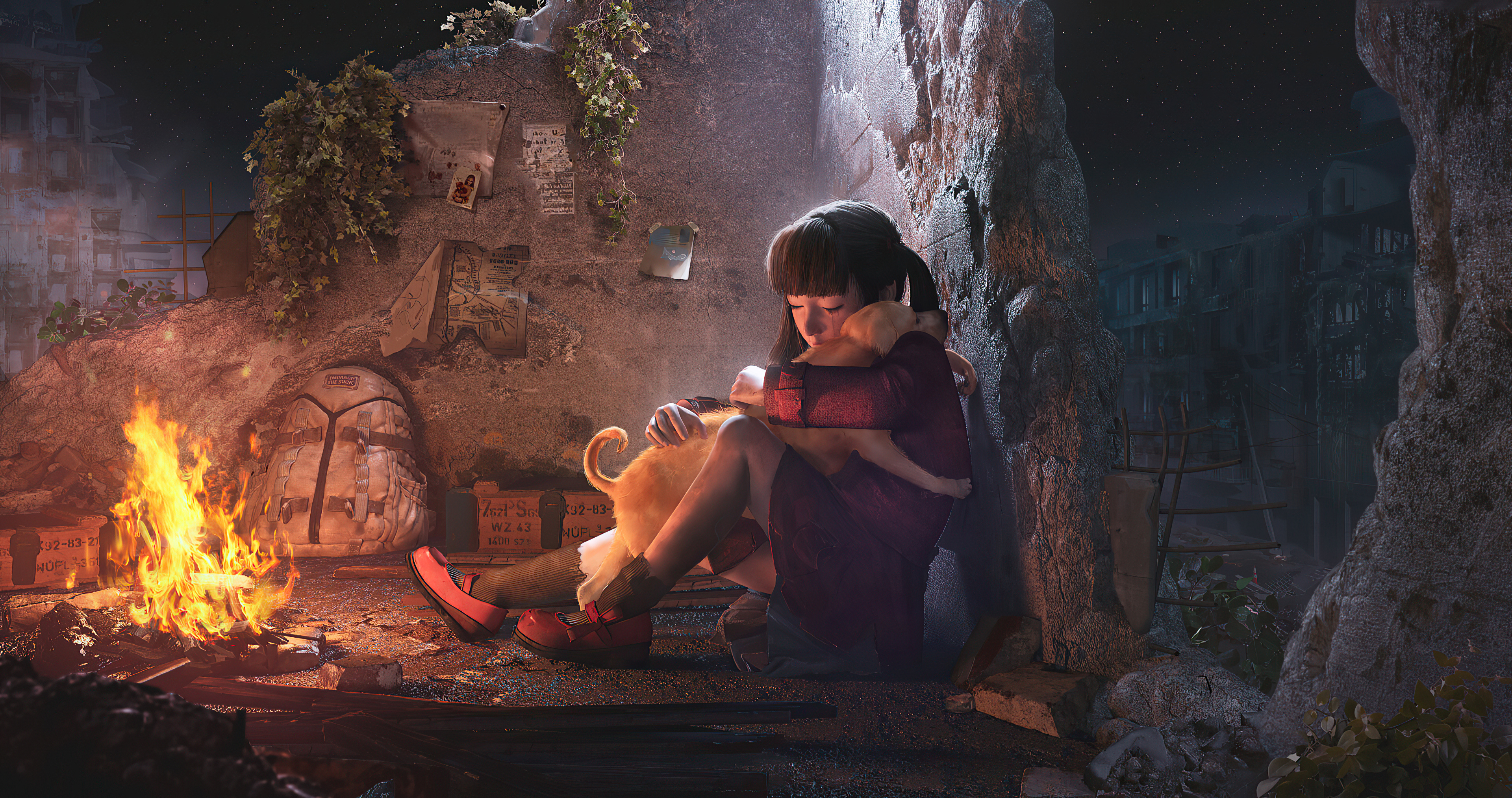 Alone Crying Girl With Dog, HD Artist, 4k Wallpaper, Image, Background, Photo and Picture