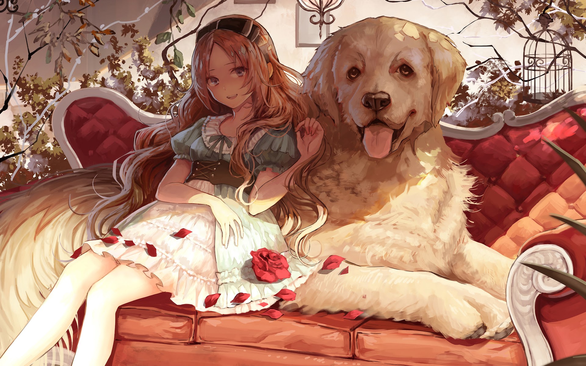 Anime Girl with Dog 4K Wallpaper