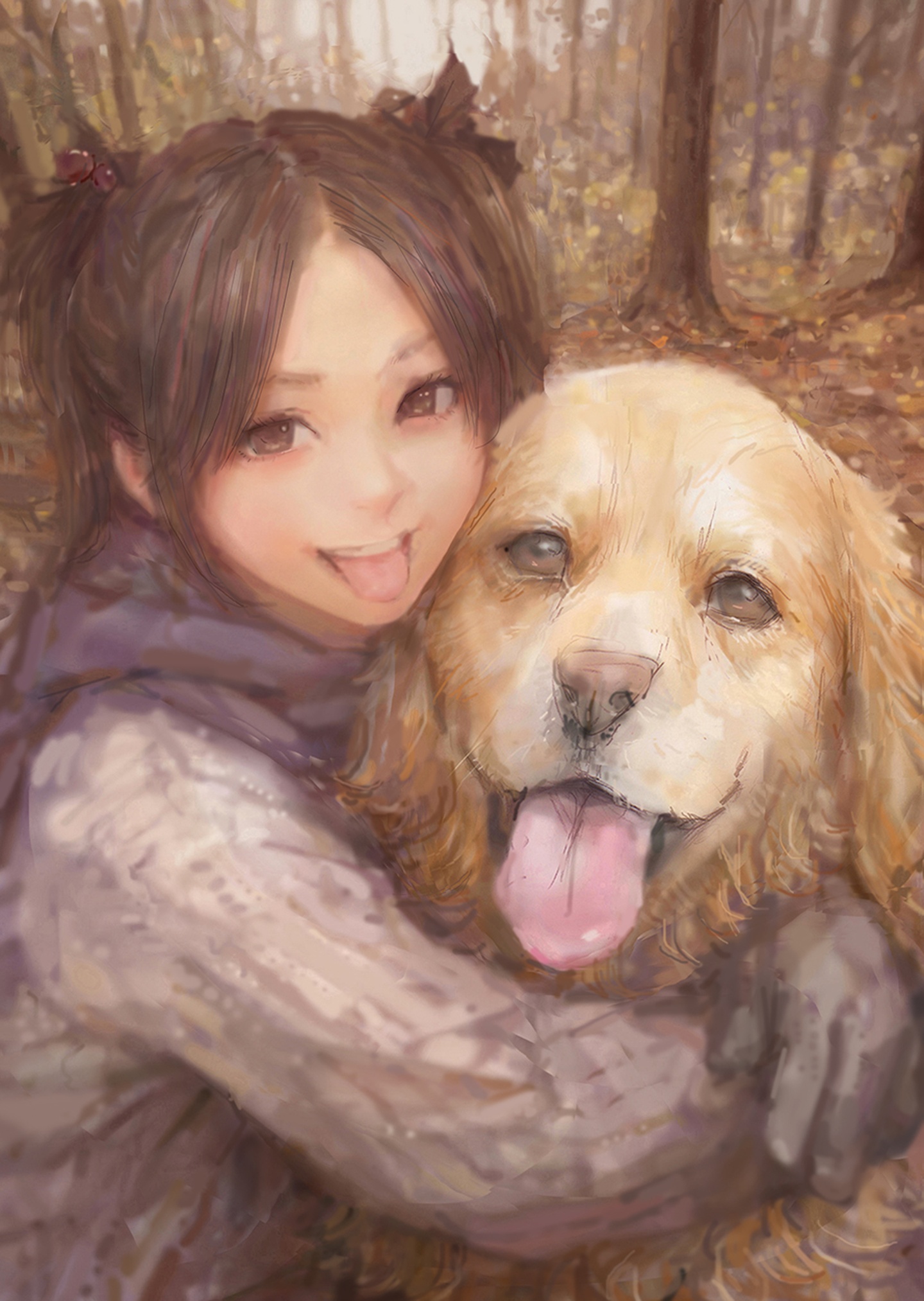 Wallpaper ID 97929  artwork anime landscape painting fan art anime  girls dog illustration free download