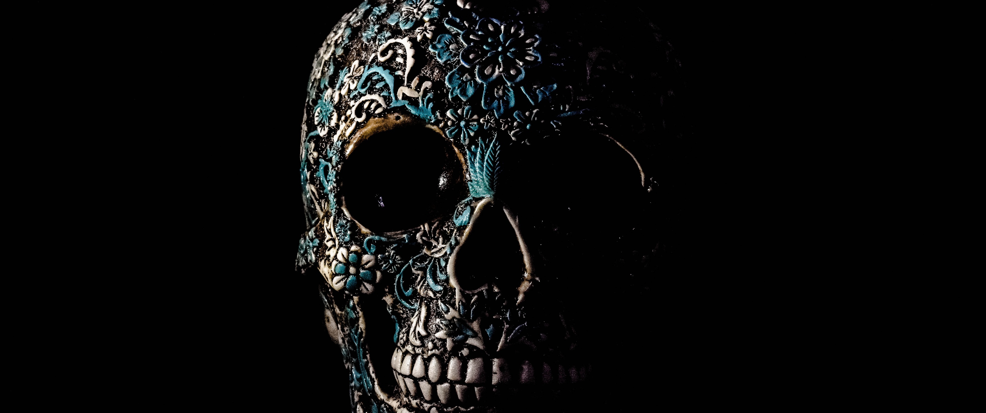 Skull Wallpaper 4K, Human, Skeleton, Black background, Art, 5K, Graphics CGI