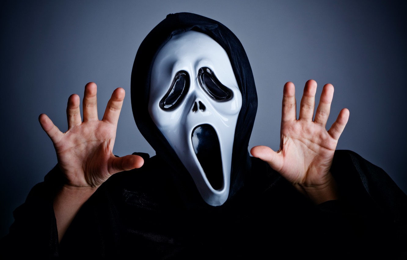 Wallpaper black and white, fear, hands, Scream, mask image for desktop, section ситуации