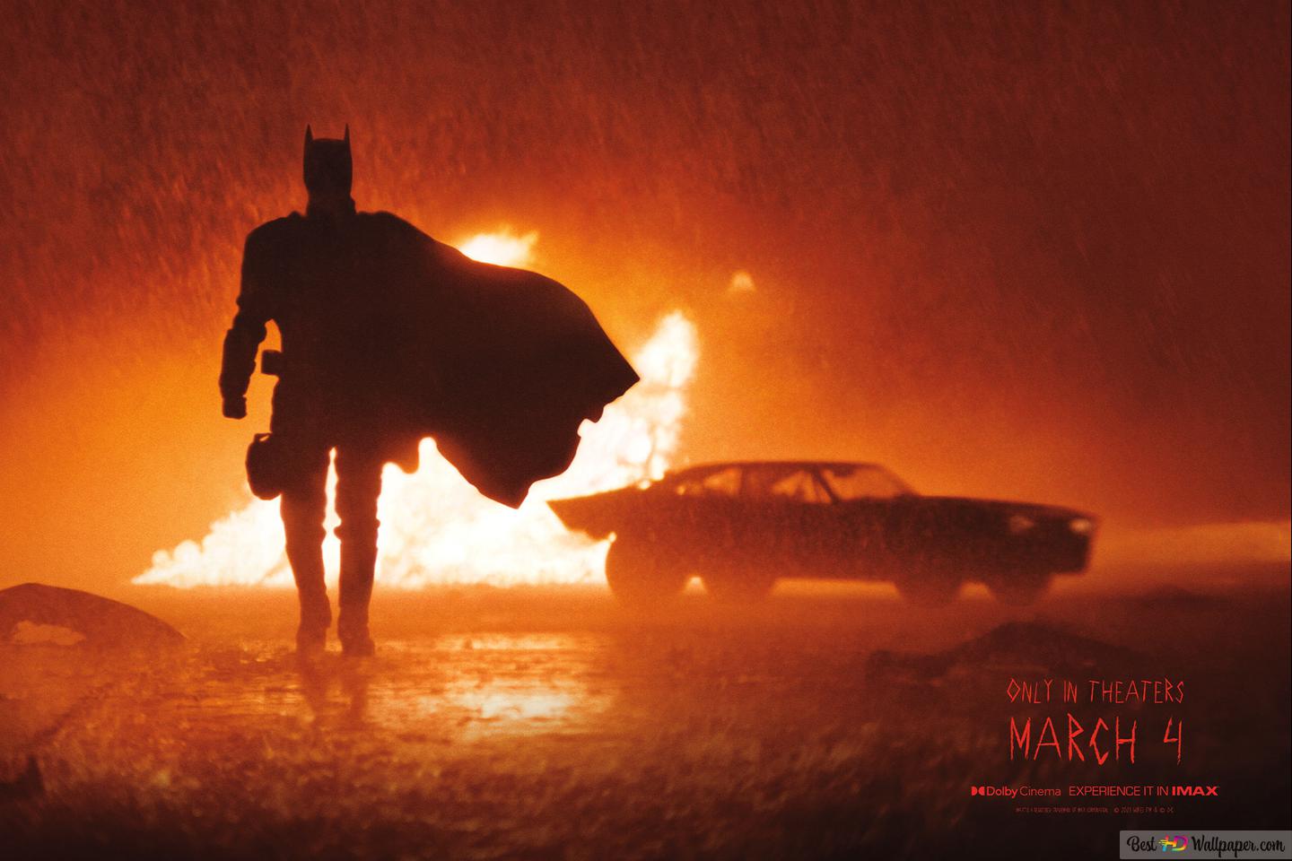 A shot of batman and her car in the batman movie fire HD wallpaper download