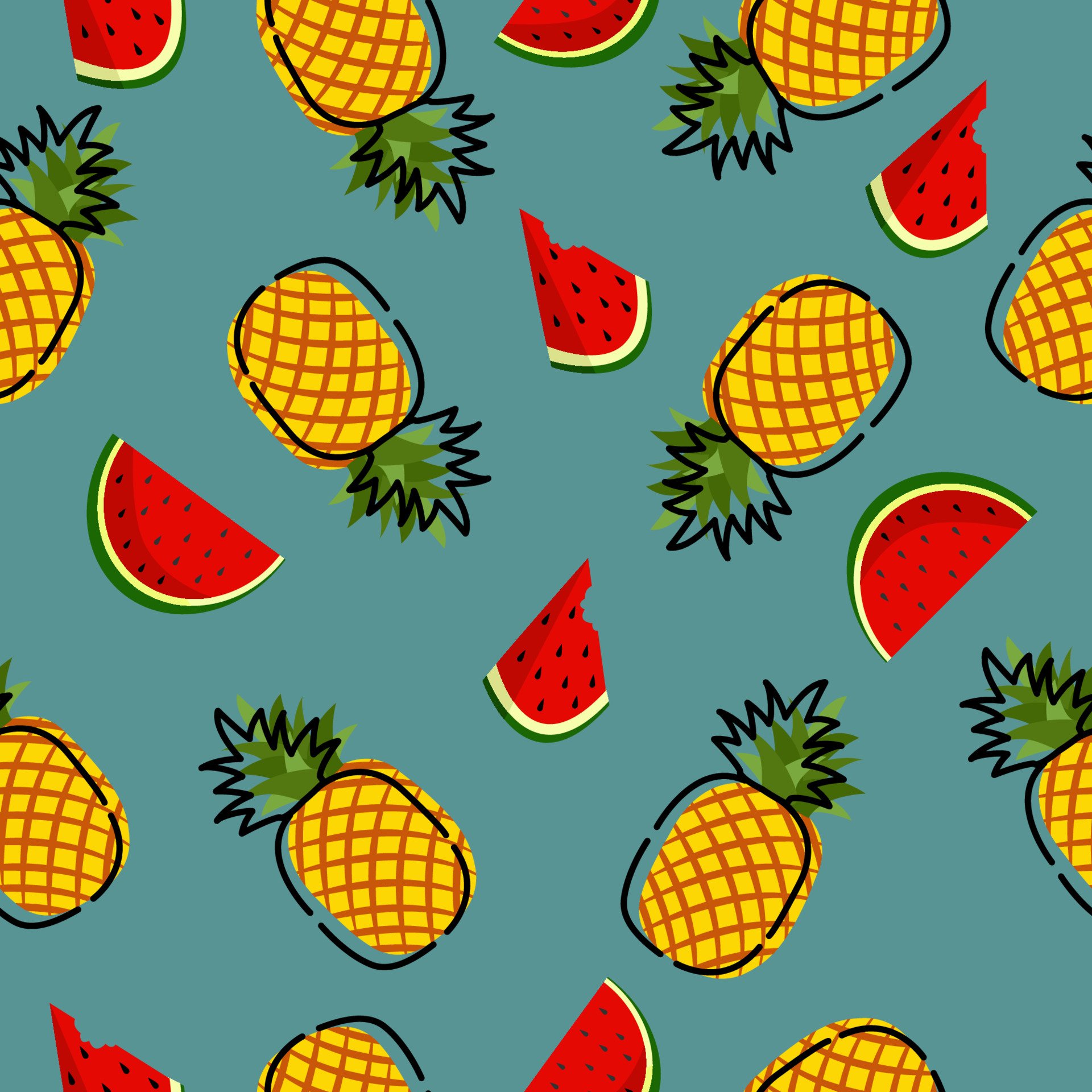 Watermelon and Pineapple fruit seamless pattern background, Vector illustration for textile print, wallpaper, fashion design