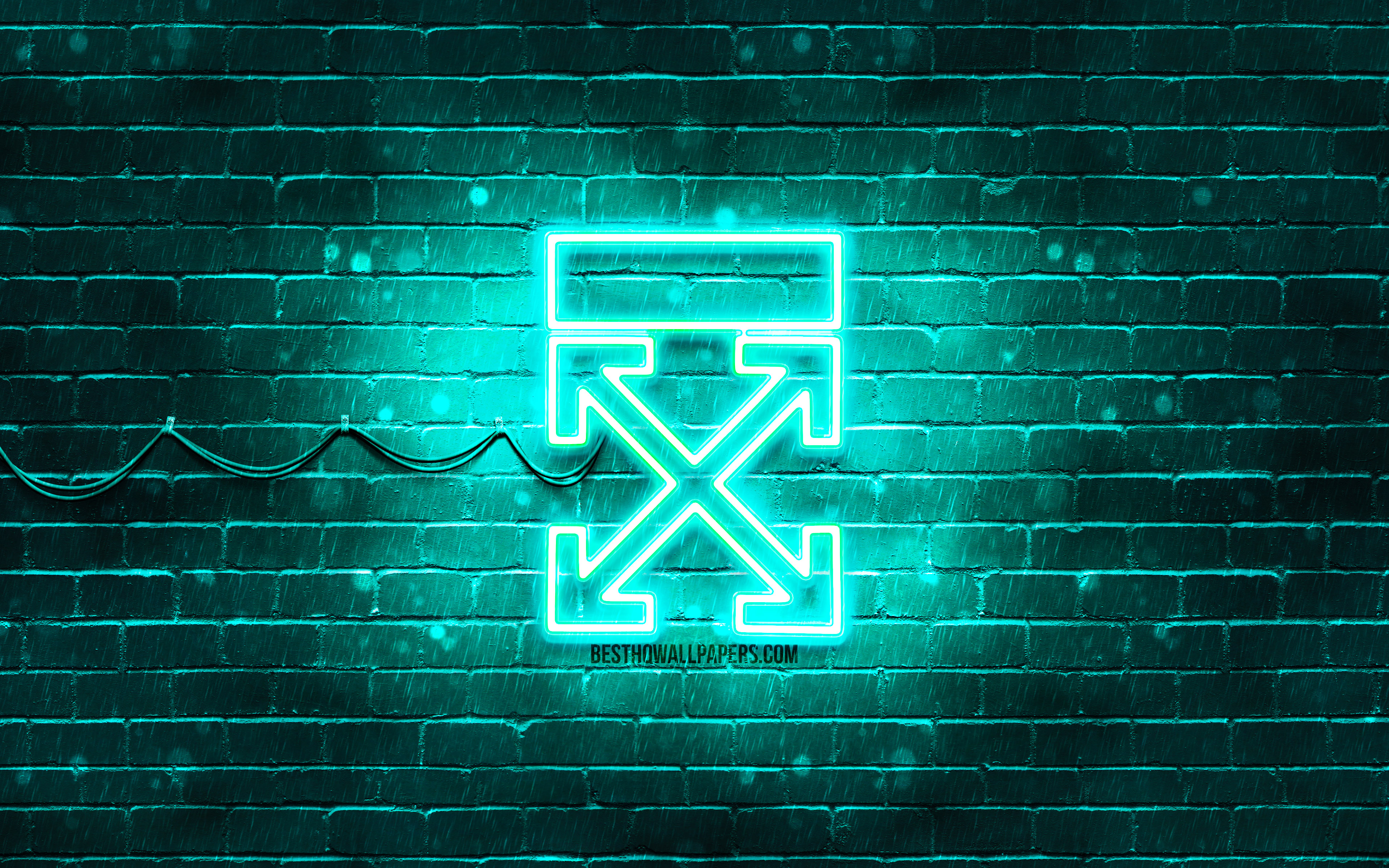Download Wallpaper Off White Turquoise Logo, 4k, Turquoise Brickwall, Off White Logo, Brands, Off White Neon Logo, Off White For Desktop With Resolution 3840x2400. High Quality HD Picture Wallpaper