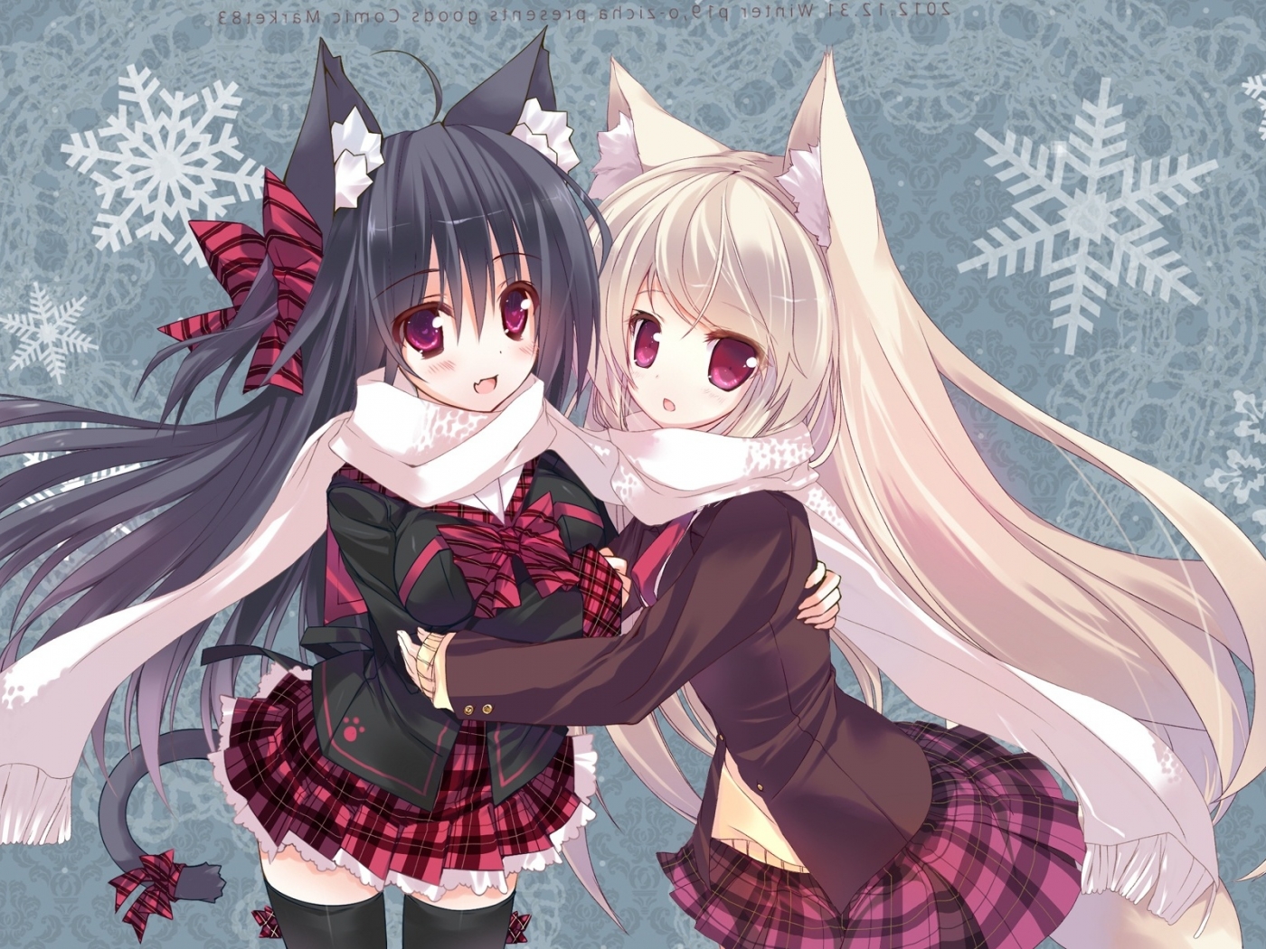 Wallpaper Cat Ears, School Uniform, Neko, Anime Girls, Scarf:1979x1200