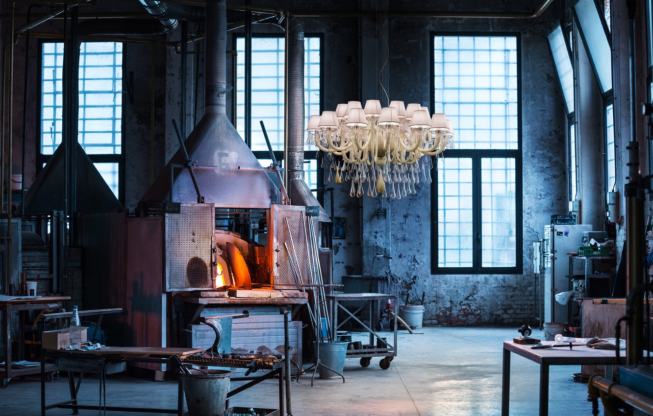 Wallpaper Room, Interior, Chandelier, Oven, A Glass Blowing Workshop Image For Desktop, Section интерьер