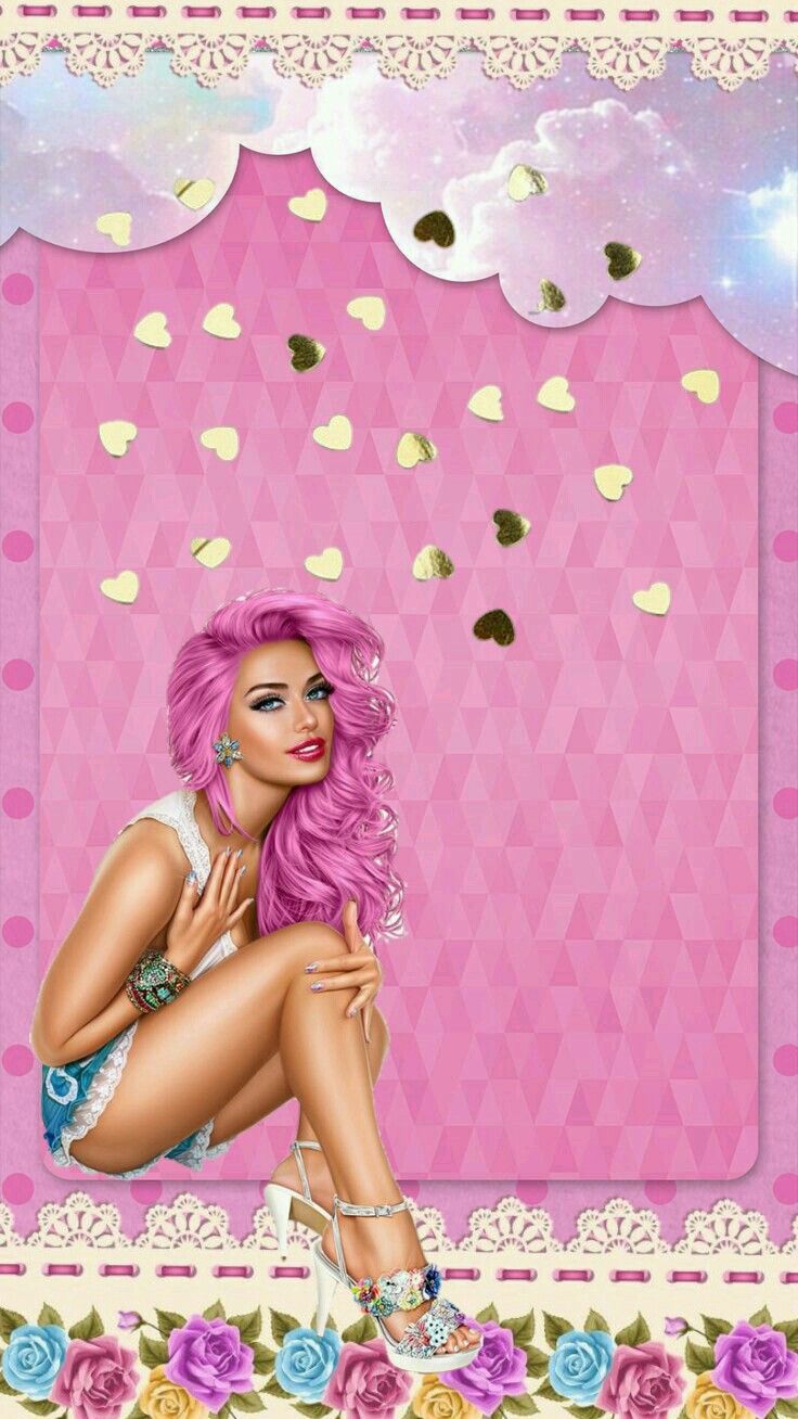 Wallpaper.By Artist Unknown. Digital art girl, Pink wallpaper girly, Beautiful girl wallpaper