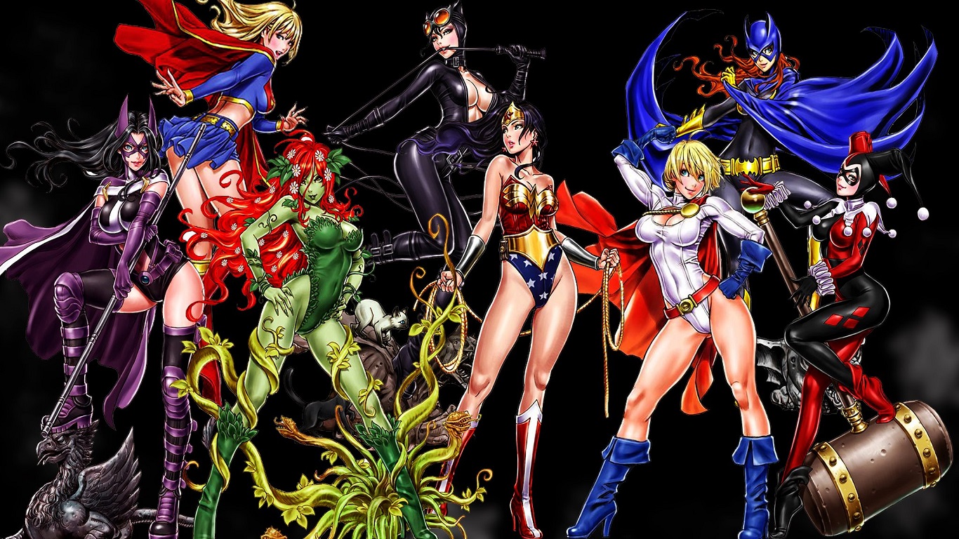 Huntress DC Comics Supergirl Poison Ivy Catwoman Wonder Woman Power Girl Harley Quinn Batgirl Wallpaper:1366x768