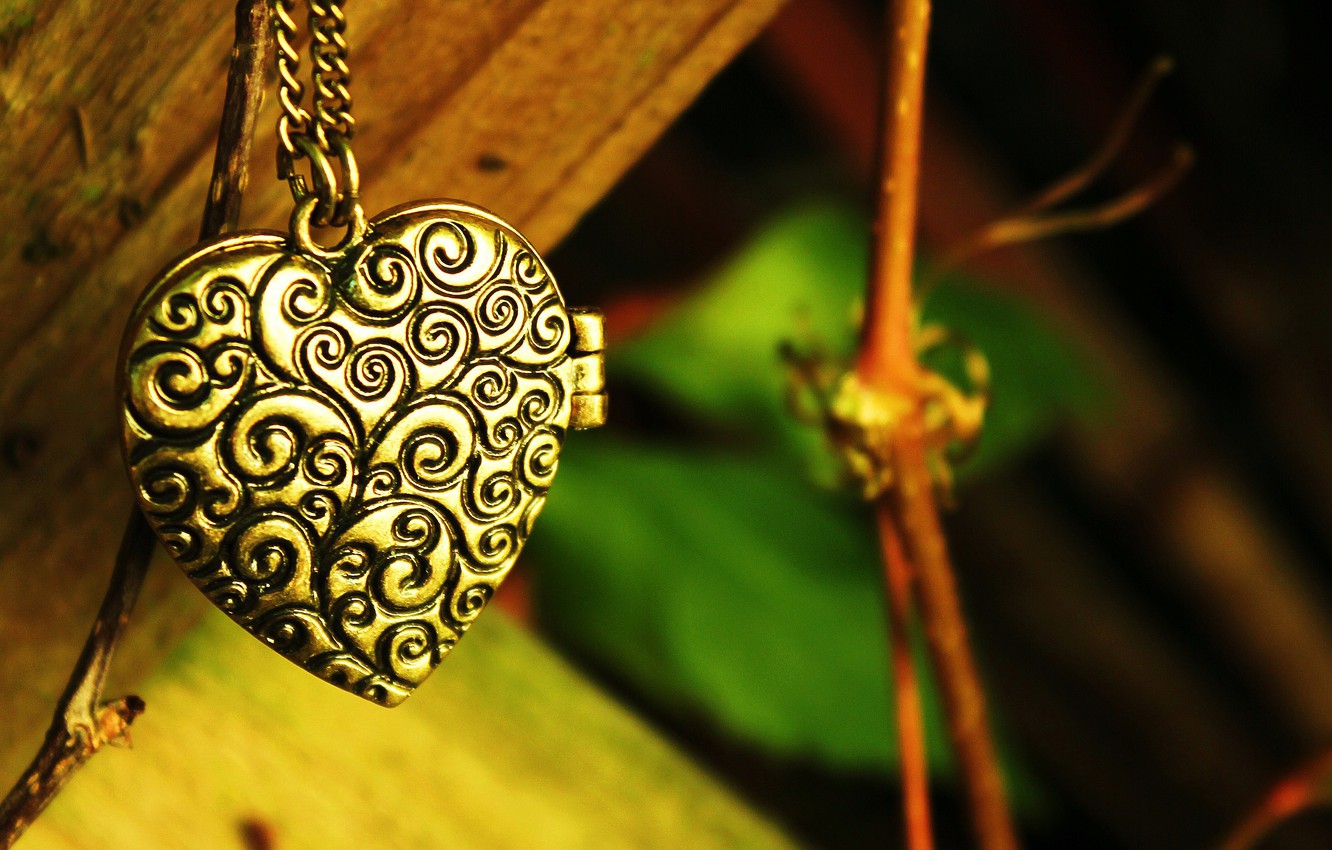 Wallpaper greens, leaves, patterns, heart, branch, pendant, chain, heart, suspension image for desktop, section настроения