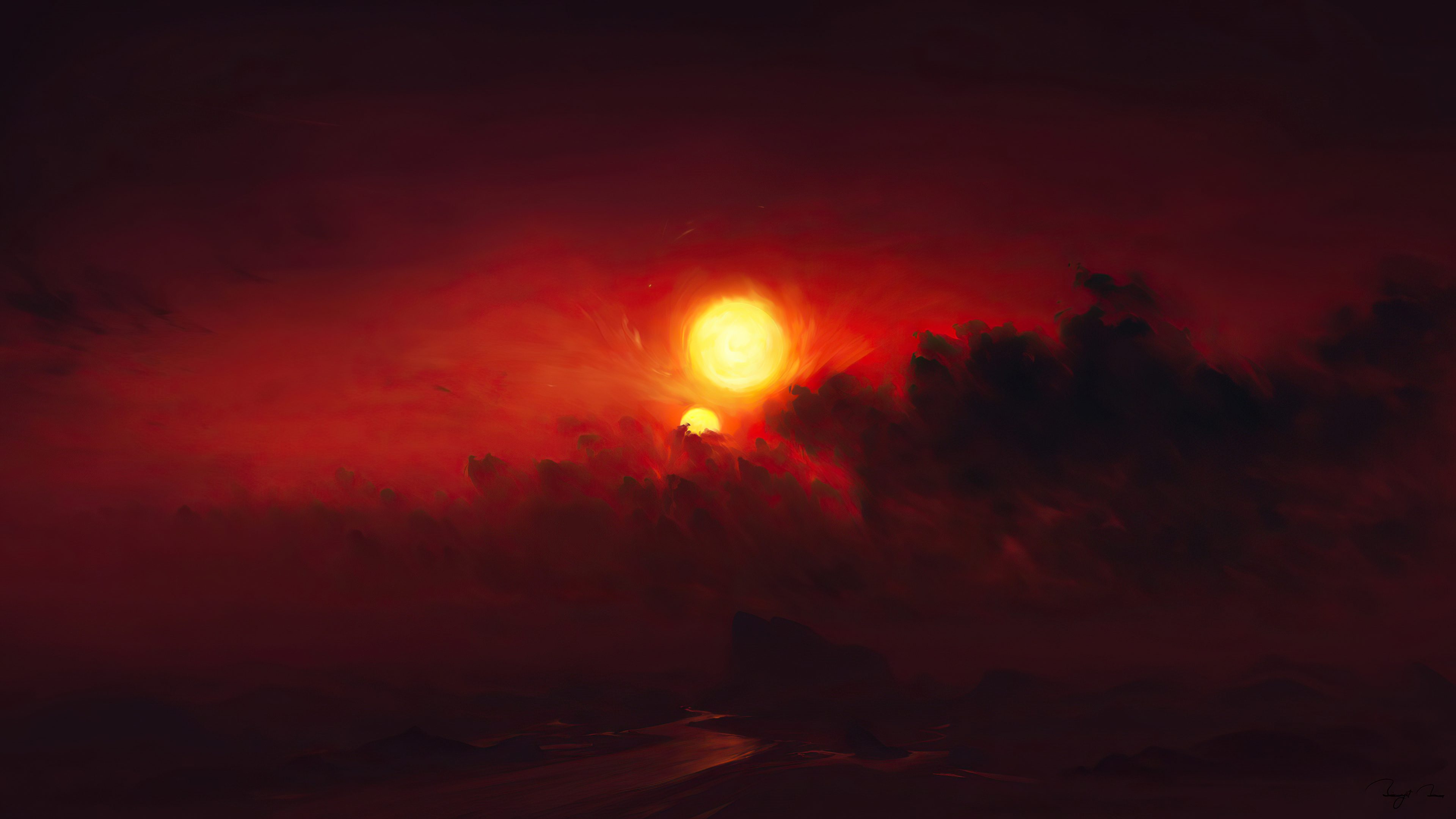 Clouds Red Dark Fantasy Paint Art 4k, HD Artist, 4k Wallpaper, Image, Background, Photo and Picture