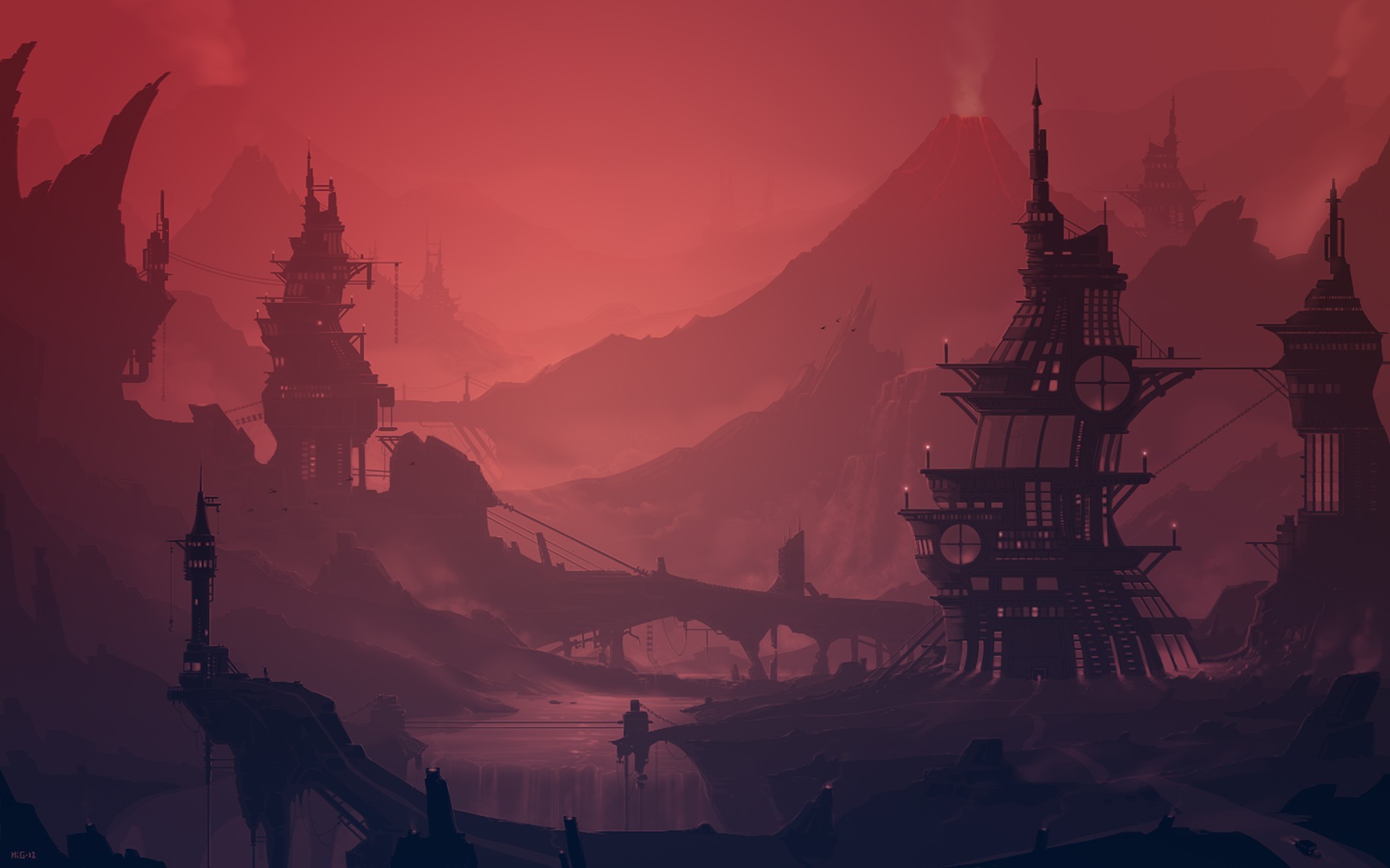 Building Steampunk City Science Fiction Artwork Landscape Red Fantasy Art Illustration Futuristic Digital Art (2022)