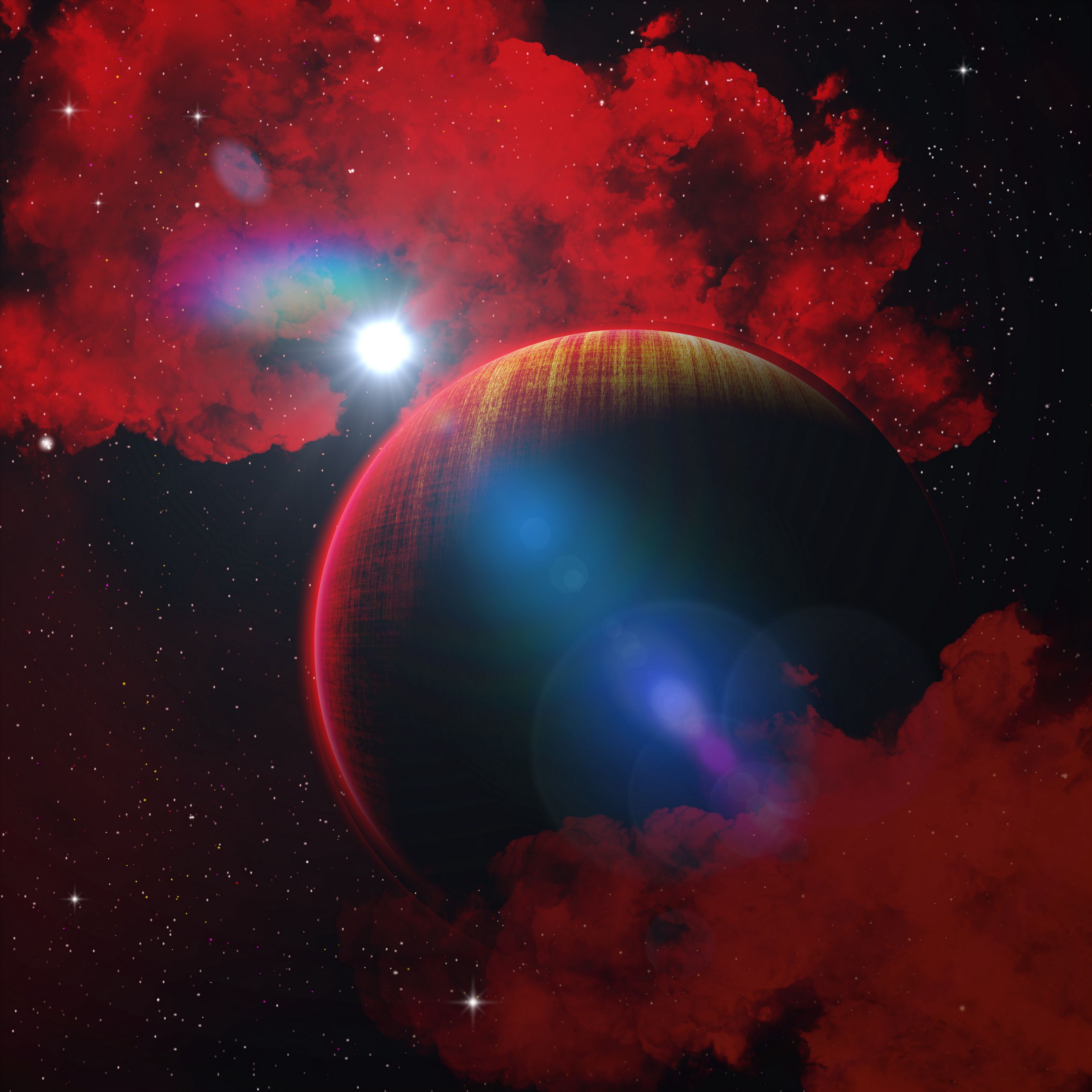 Download wallpaper 3415x3415 planet, red, fantasy, star, space ipad pro 12.9 retina for parallax HD background