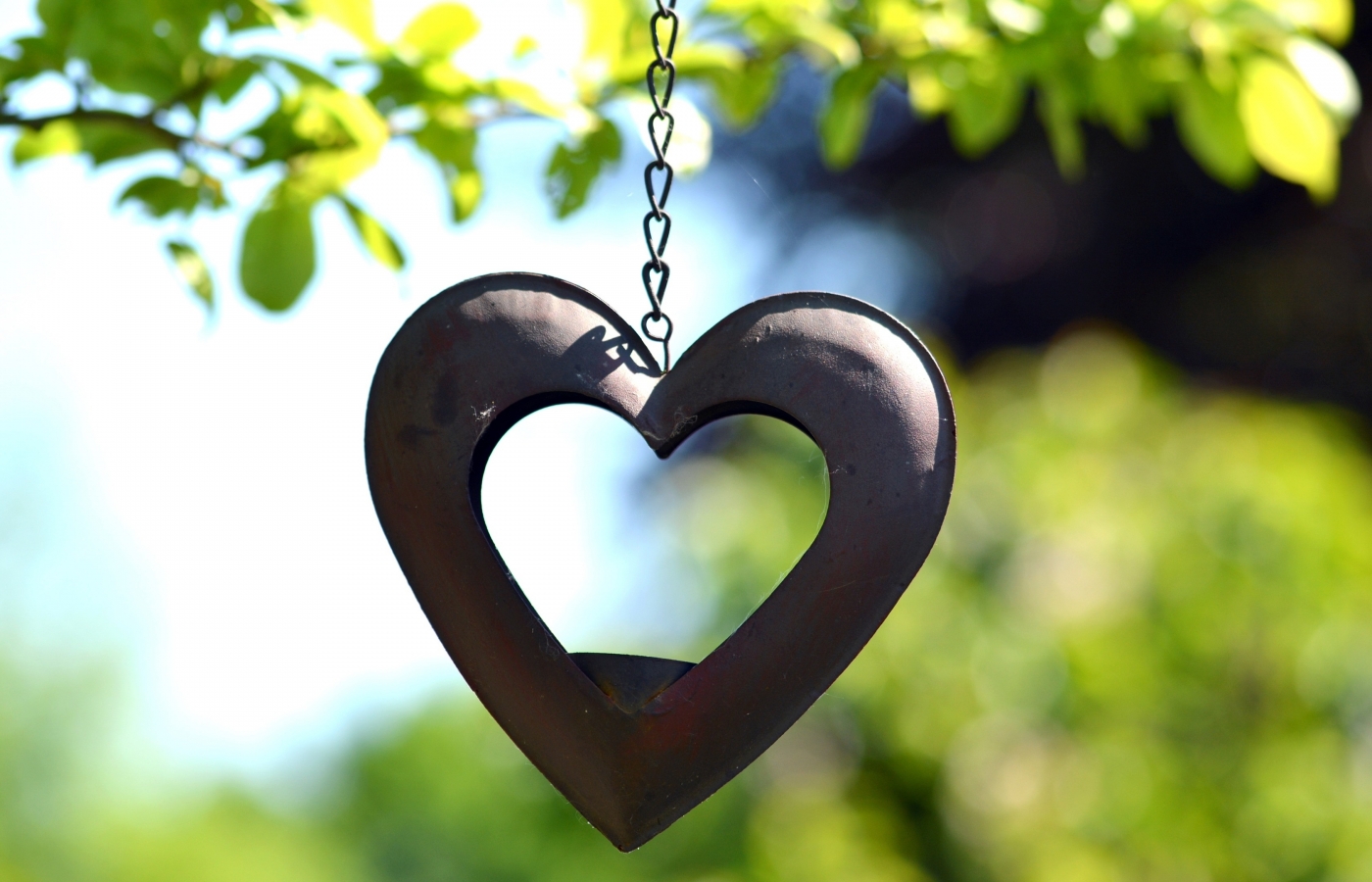 Wallpaper Heart Decoration, Chain, Tree, Blurry, Green Leaves:3840x2160