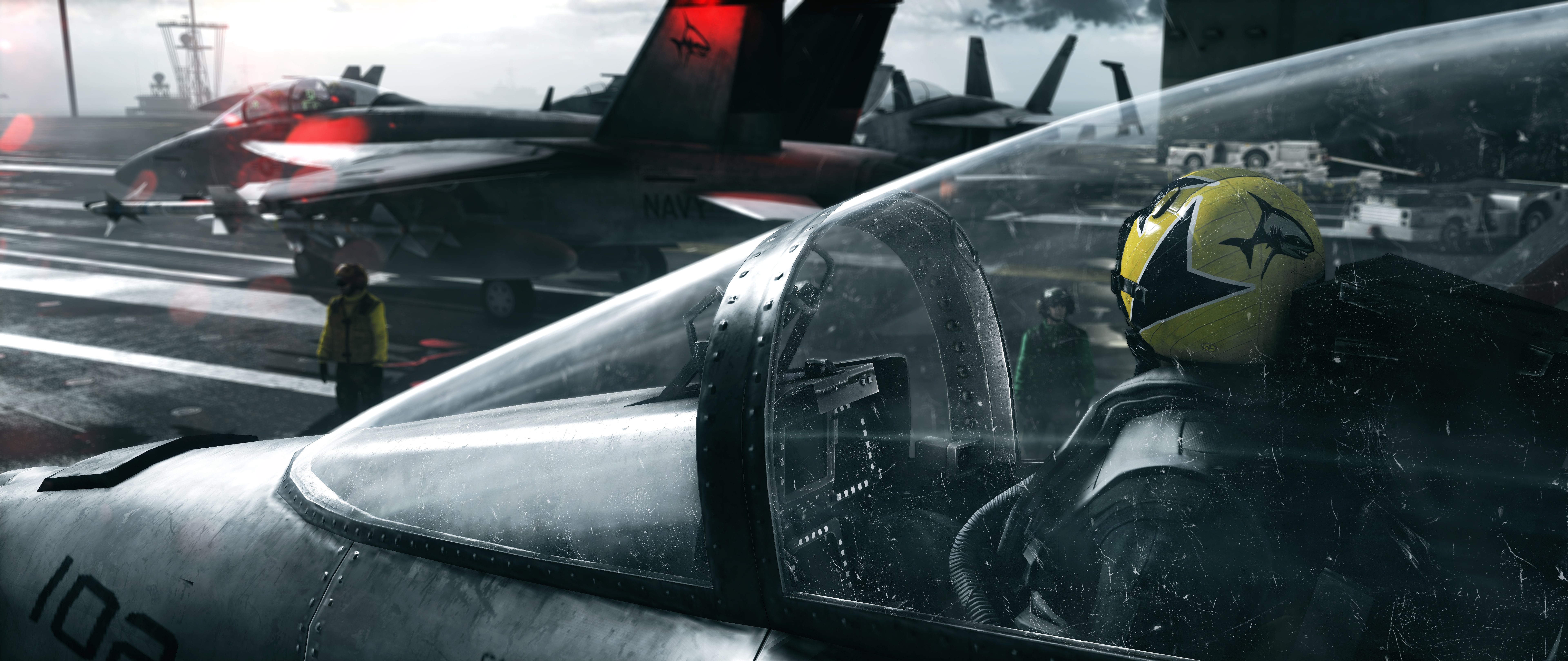 image Battlefield 3 Fighter aircraft Cockpit American 7680x3240