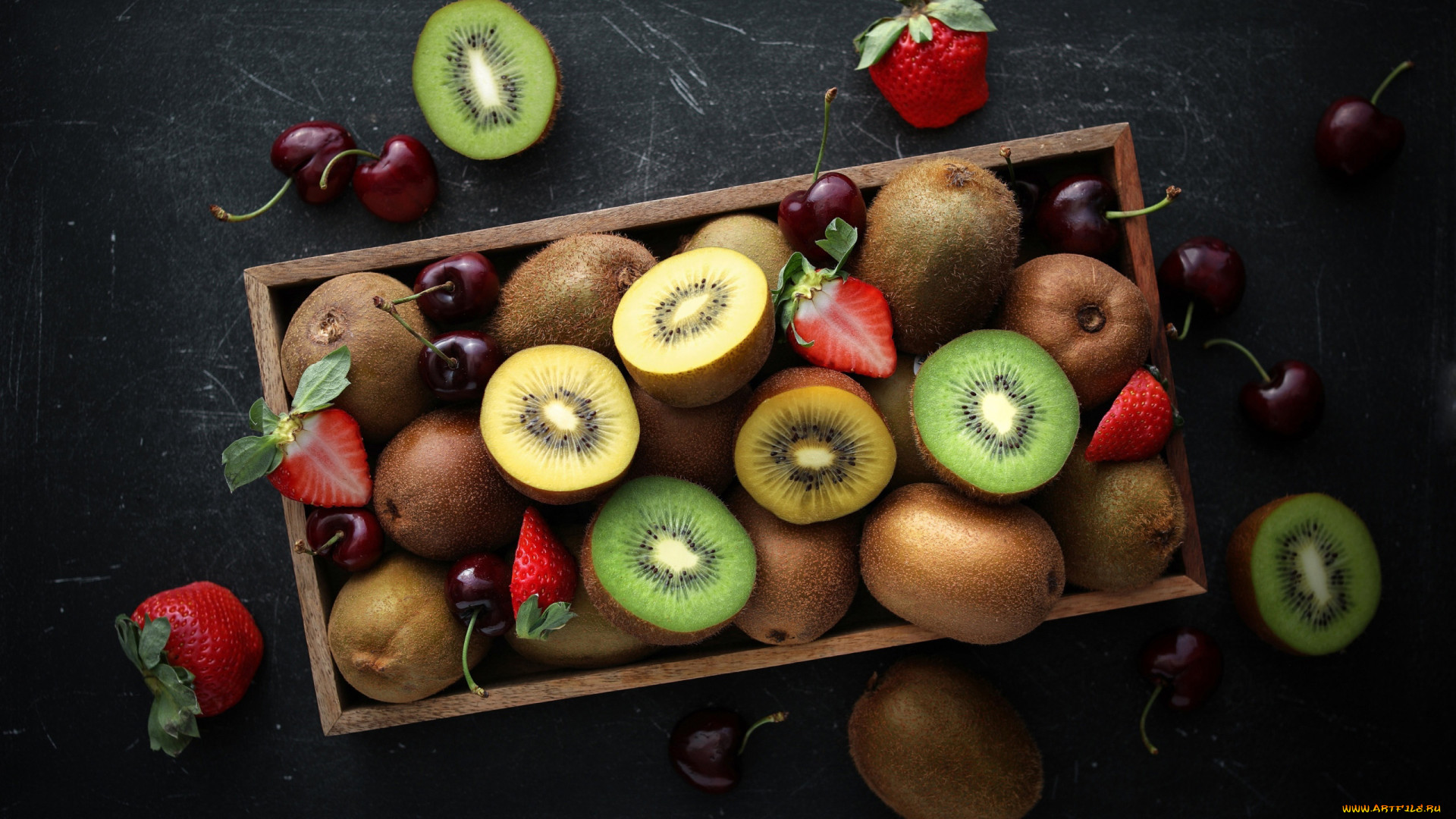 Food Fruit Kiwi Fruit Strawberries Berries Wallpaper:1920x1080