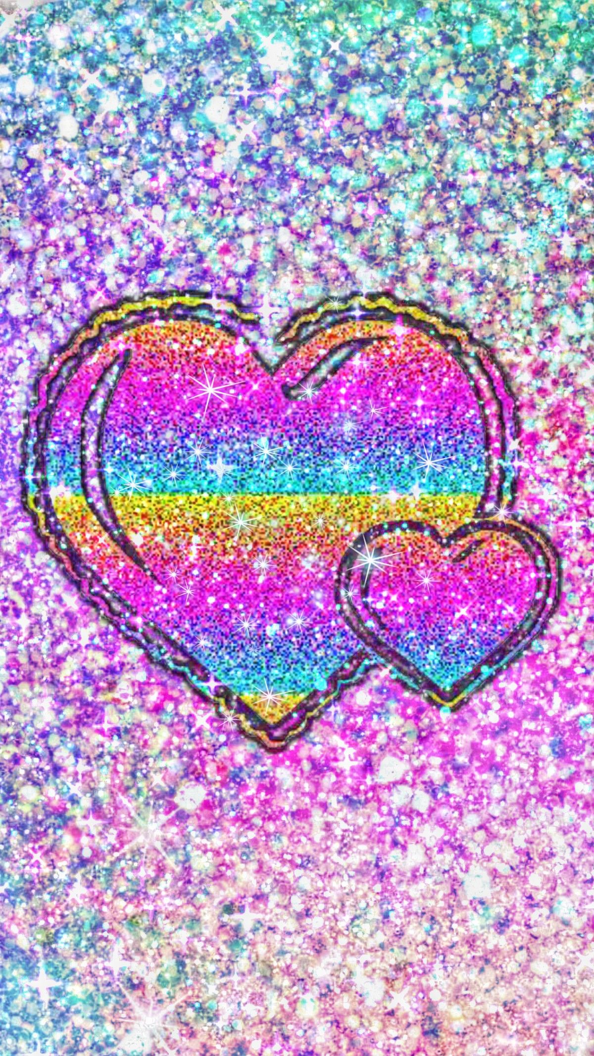 Rainbow Glittery Hearts, made by me #patterns #colorful #glitter #galaxy # wallpaper #background. Heart iphone wallpaper, Heart wallpaper, Glitter phone wallpaper