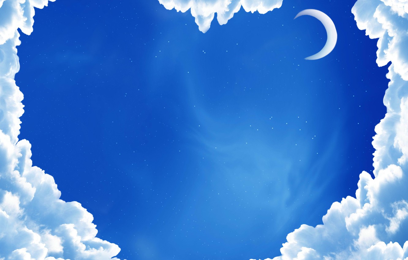 Wallpaper the sky, stars, clouds, the moon, heart, blue image for desktop, section разное
