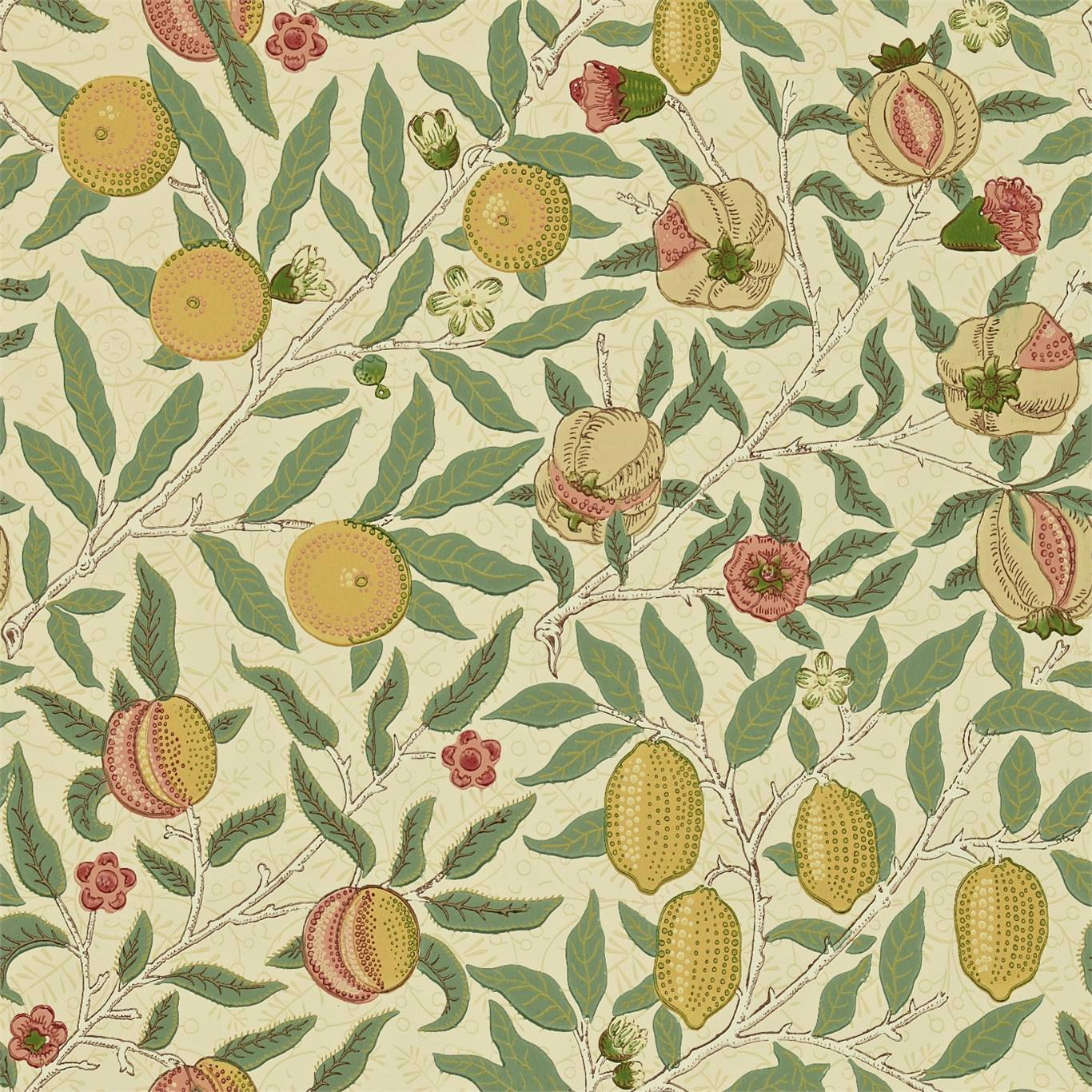 Fruit Beige Gold Coral Wallpaper. Morris & Co By Sanderson Design