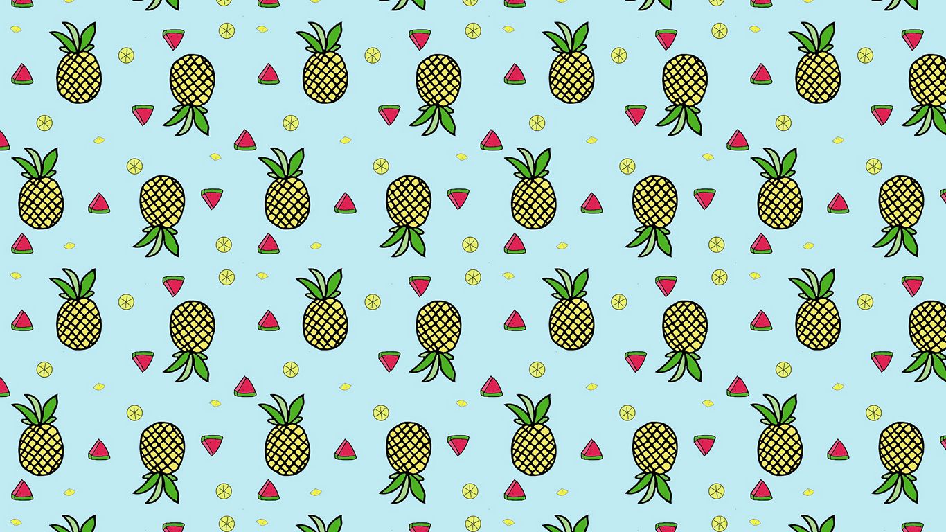 Download wallpaper 1366x768 pattern, fruit, tropical, pineapple, watermelon, lime tablet, laptop HD background
