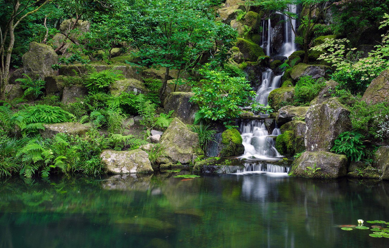 Wallpaper Park, stones, waterfall, pond, Japanese Garden image for desktop, section природа