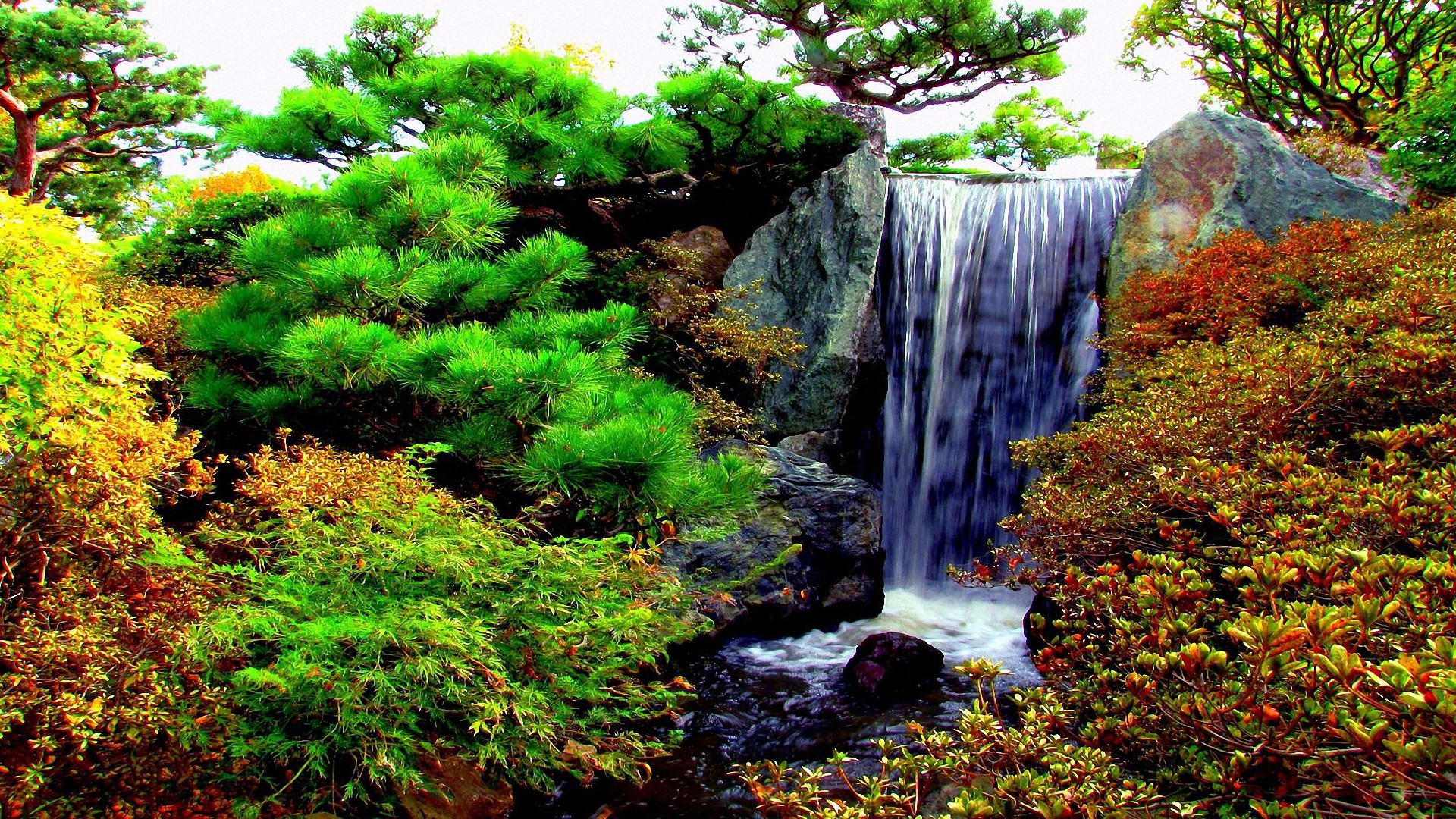 Cool Garden Waterfalls HD Background
