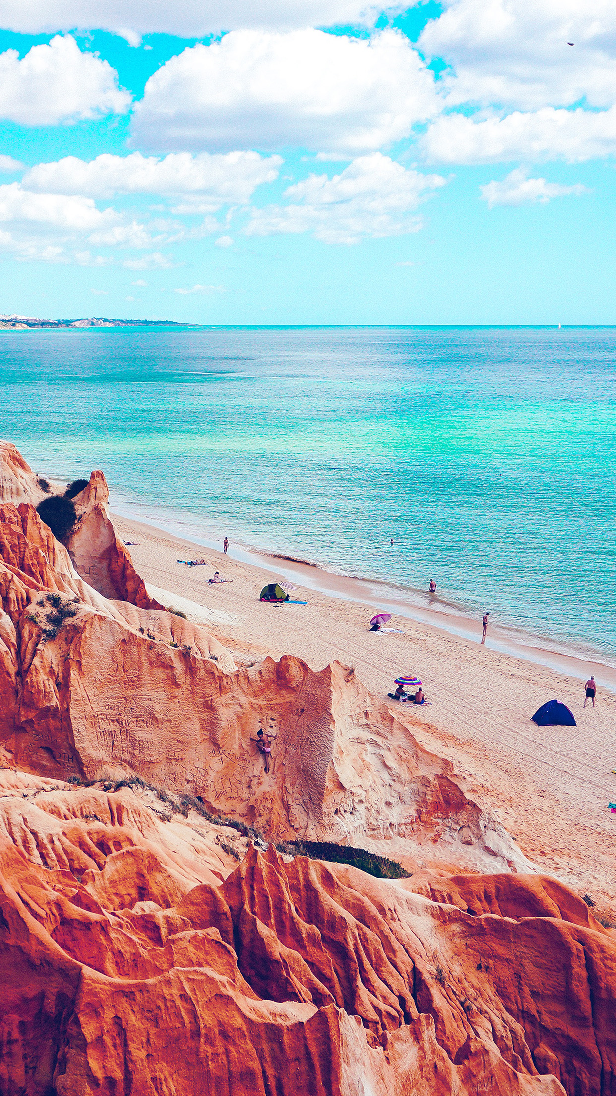 Nature Sea Vacation Beach Rock Summer Blue Green Wallpaper