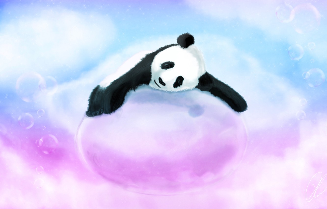 Wallpaper bubbles, blue, bear, pink, Panda, sleeping, bubble, lying image for desktop, section разное
