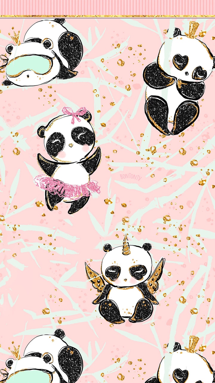 cute wallpaper hd, panda, cartoon, bear, pattern, pink