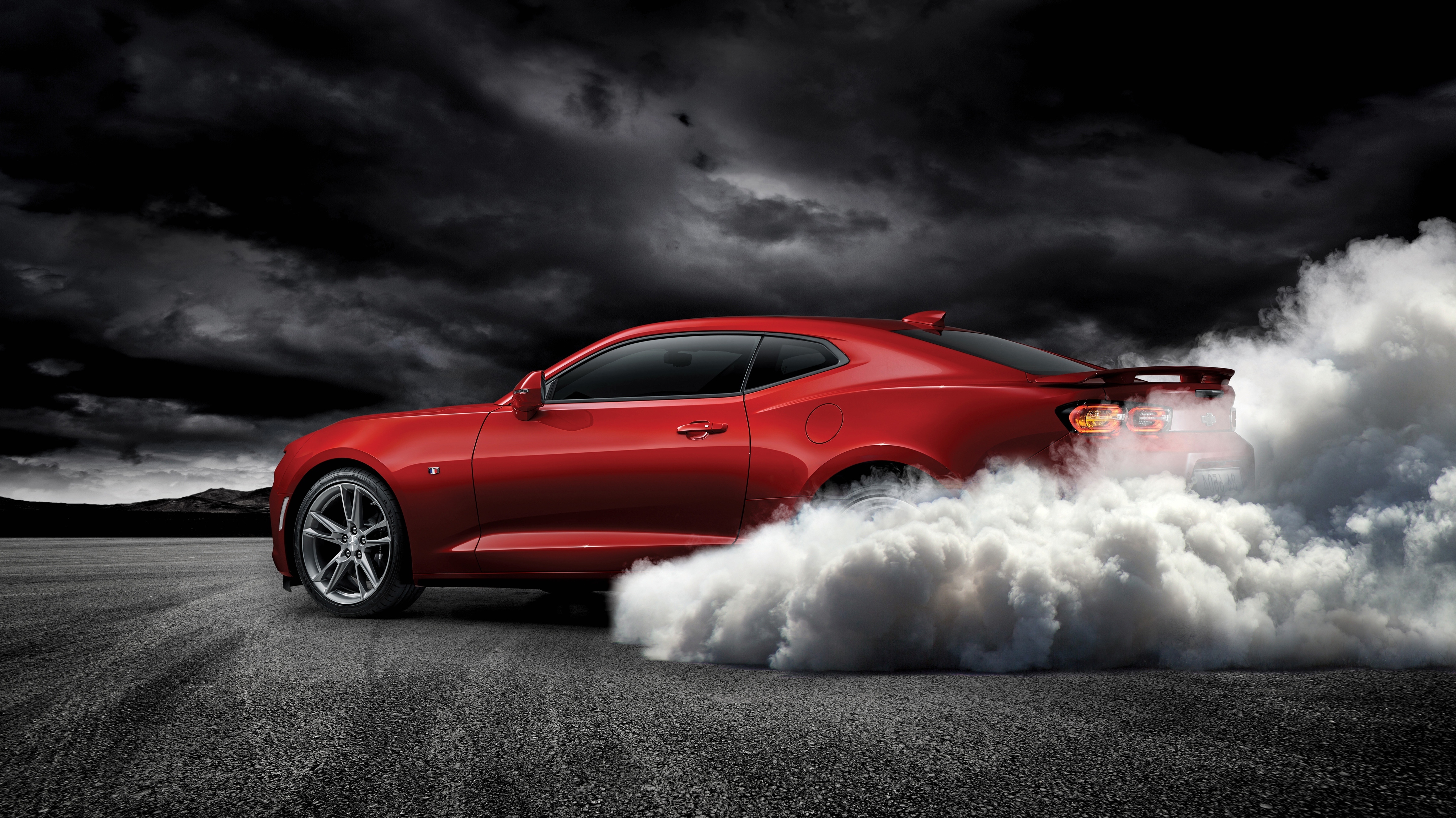 Wallpaper Red, Smoke, Muscle Cars, Chevrolet Camaro Ss 2019:4096x2304