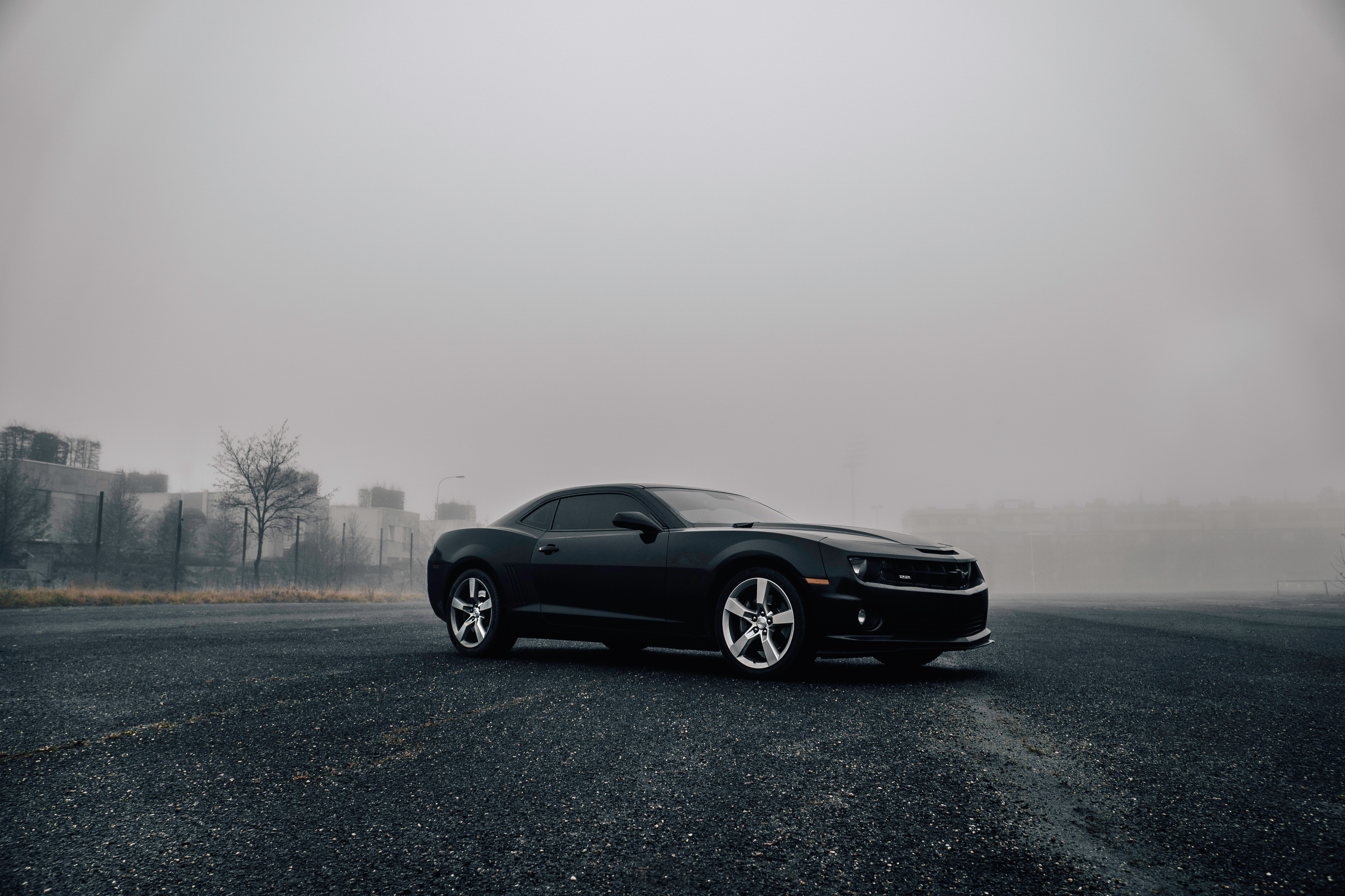 Wallpaper Muscle Cars, Black, Fog, Chevrolet Camaro:6000x4000