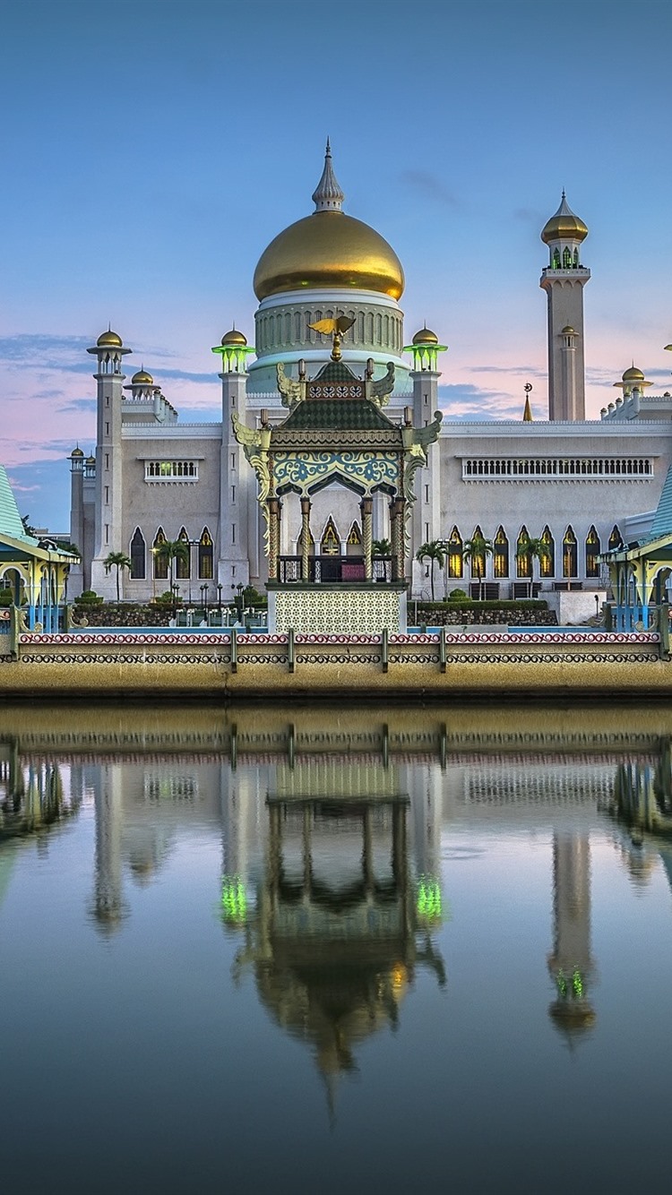 Brunei, Royal Mosque, River, Boat 750x1334 IPhone 8 7 6 6S Wallpaper, Background, Picture, Image