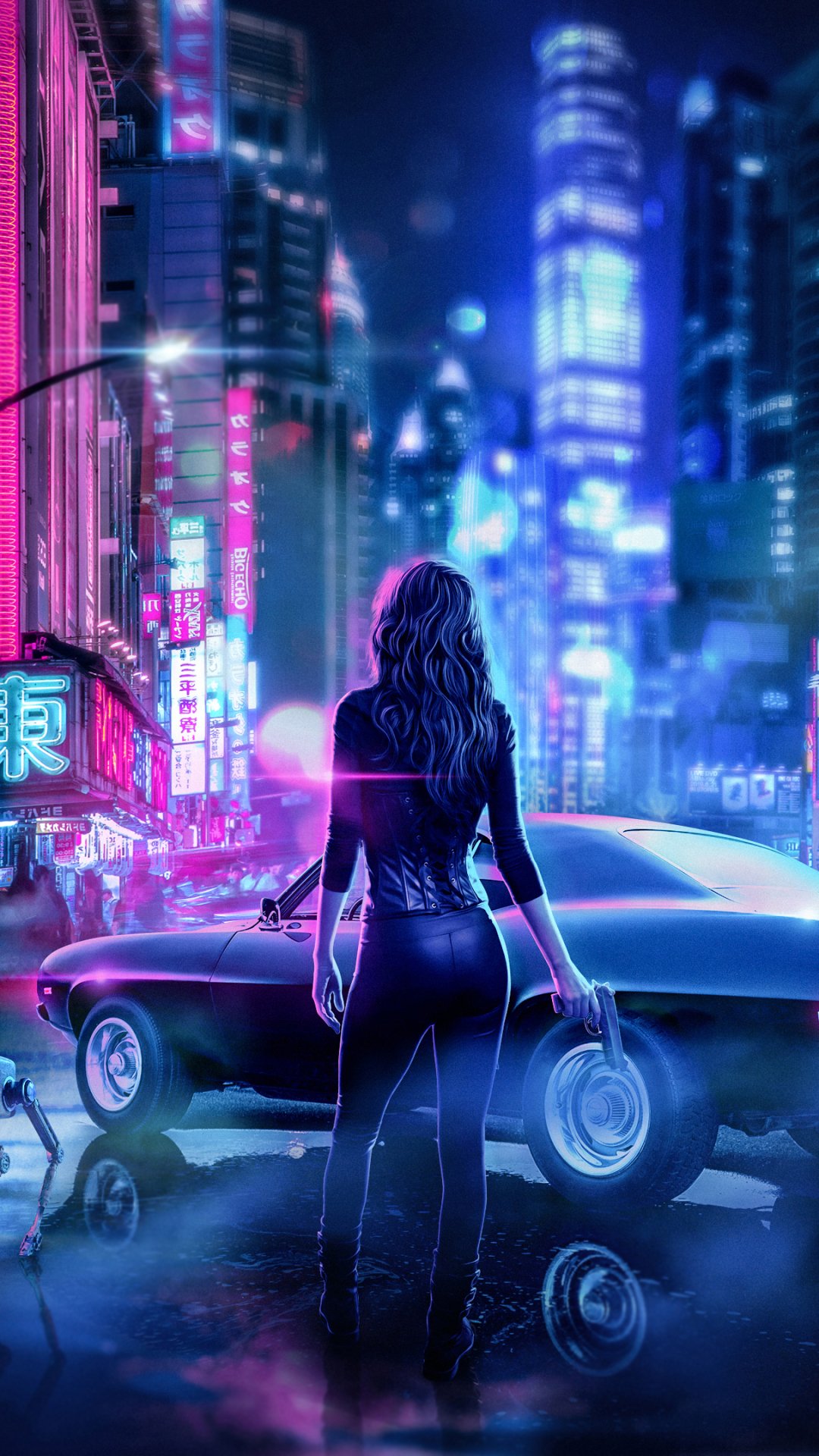 Download Girl On Road Cyberpunk iPhone X Wallpaper