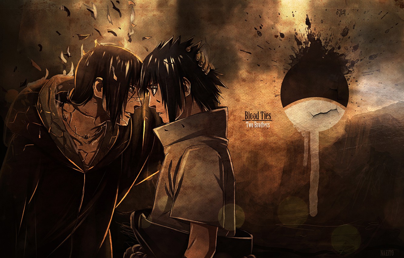 Wallpaper blood, emblem, hatred, brothers, Naruto, crack, Uchiha Itachi, Sasuke Uchiha, eye to eye, Naruto shippuuden, Two brothers image for desktop, section сёнэн