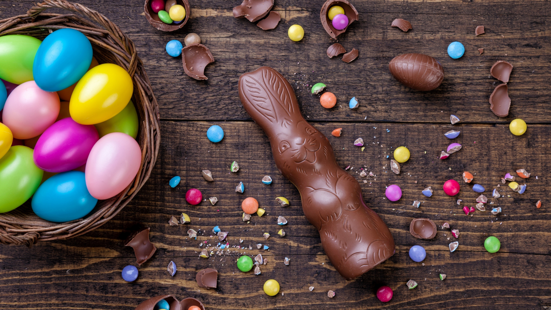 Download chocolate, bunny, easter, eggs 1920x1080 wallpaper, full hd, hdtv, fhd, 1080p wallpaper, 1920x1080 HD image, background, 3743