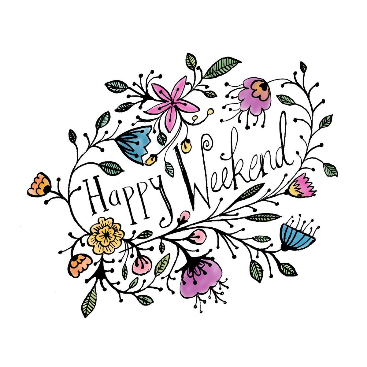 Happy Weekend Free Colouring Page