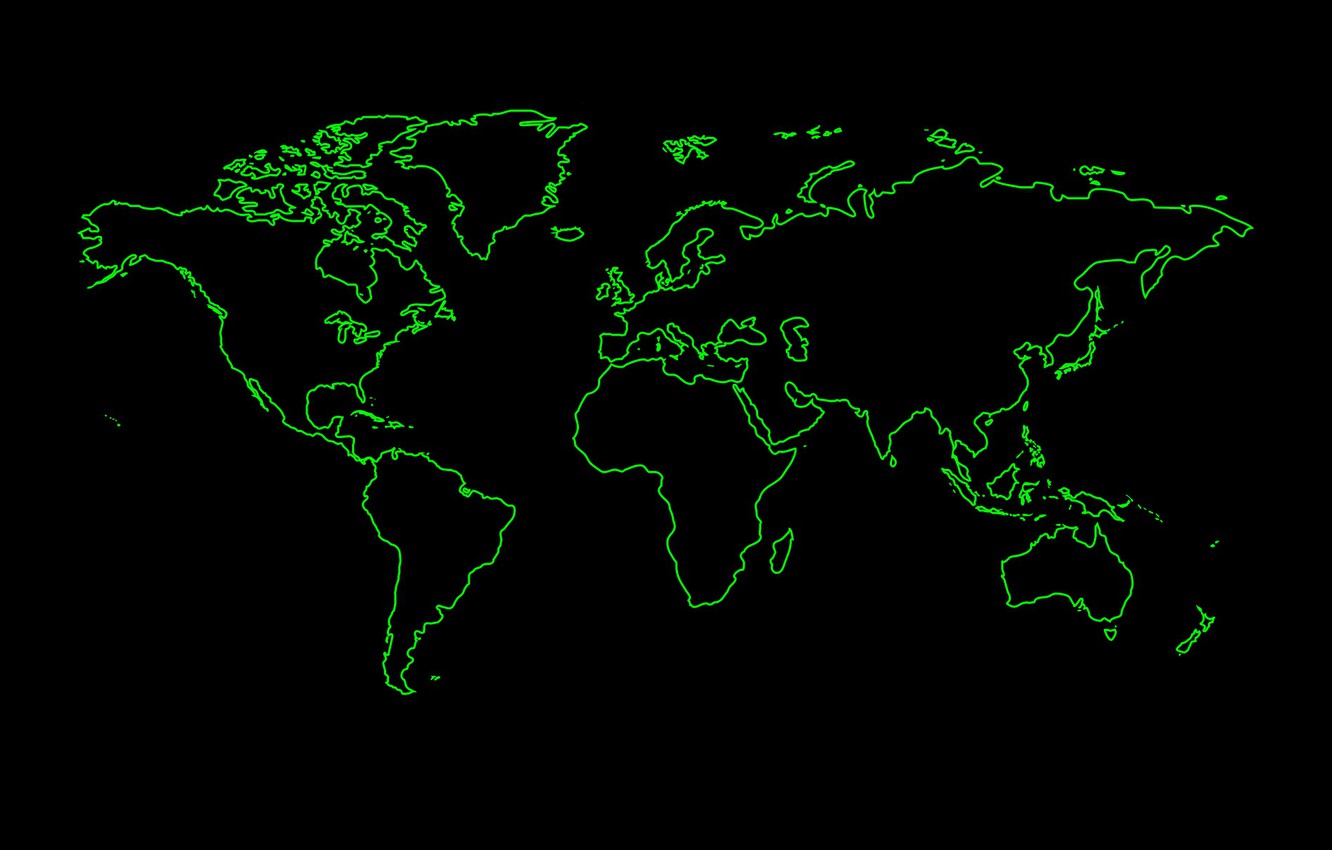 Wallpaper green, the world, black background, world map image for desktop, section разное