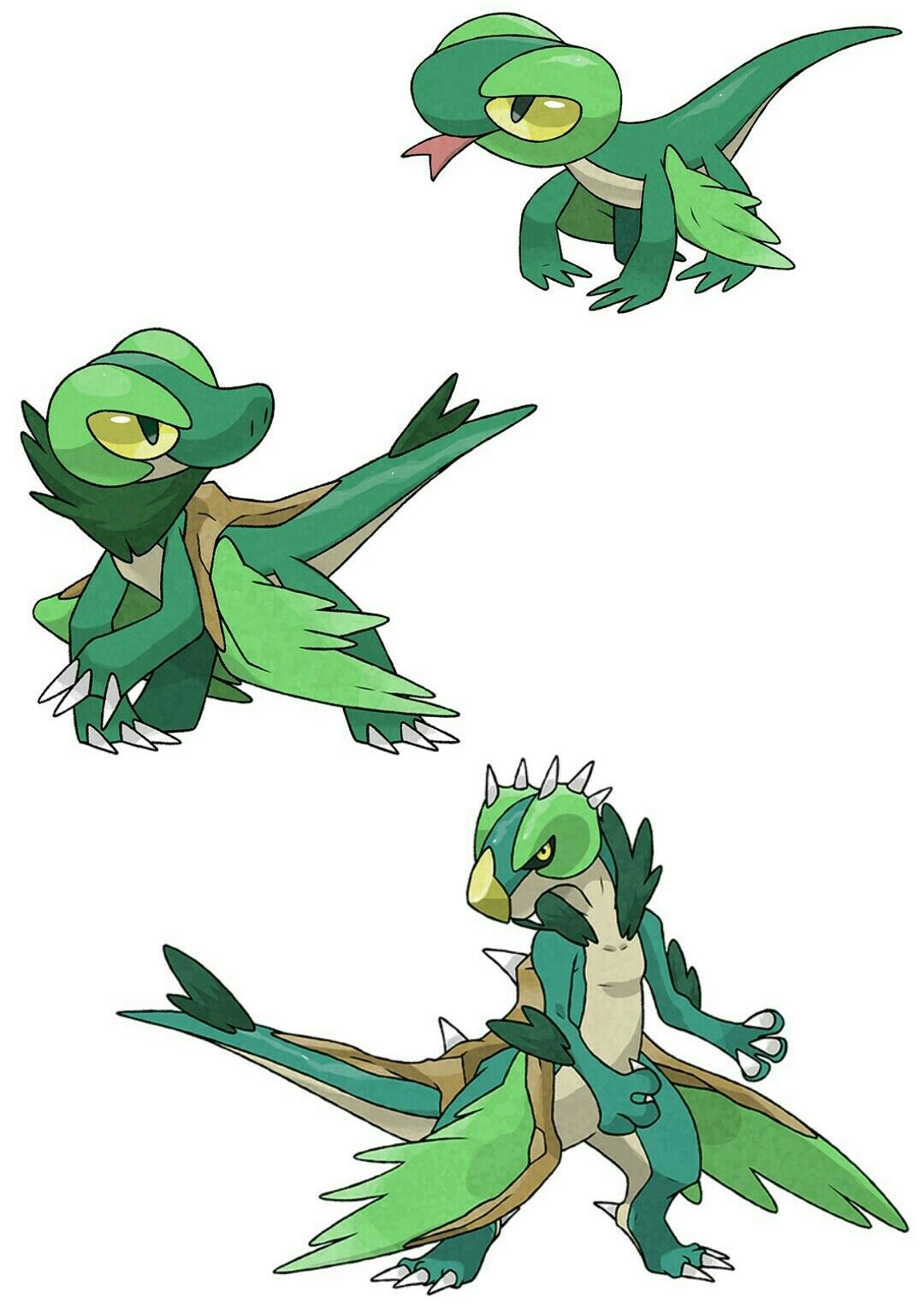 Fakemon: Gleafard (Grass), Lizaero (Grass) And Reptiling (Grass Flying). Pokemon, Pokemon Fusion Art, Pokemon Drawings